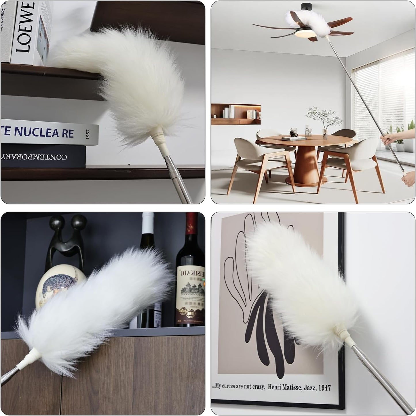 Extendable Lambswool Duster 29-110 Inch,Anti-Static Flexible Head, Stainless Steel Pole for Cleaning High Ceiling,Fan,Furniture,Roof Dusting