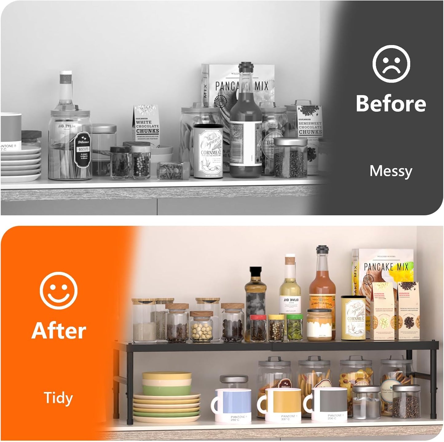 Expandable adjustable stackable kitchen organizer,Spice Racks,Counter Shelf for Cabinets,Small Cupboard Organizers,Heavy Duty Metal Pantry Storage Shelves Racks for kitchen, cabinet, study, bathroom