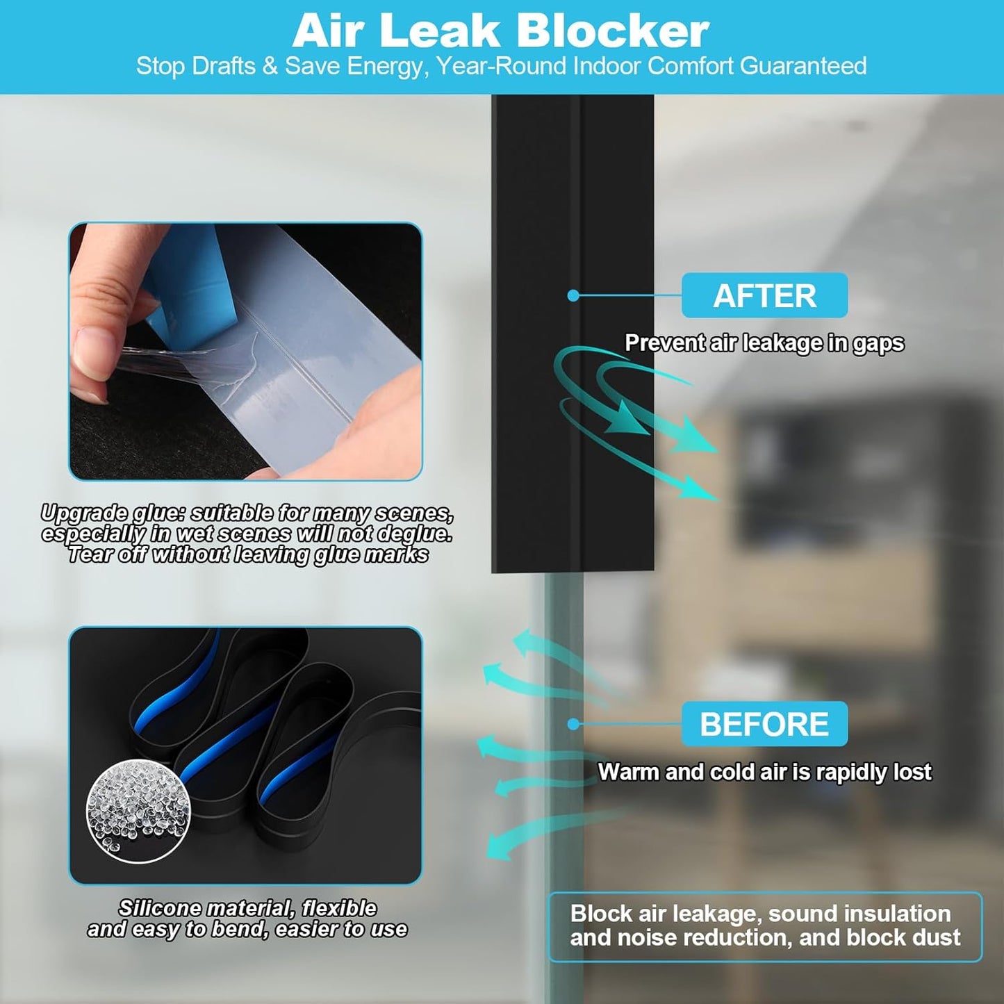 Weather Stripping Door Seal, Silicone Strip for Frame and Gaps Draft Stopper,Glass Shower Door Sweep, Black, 20 Feet x 3 Inch