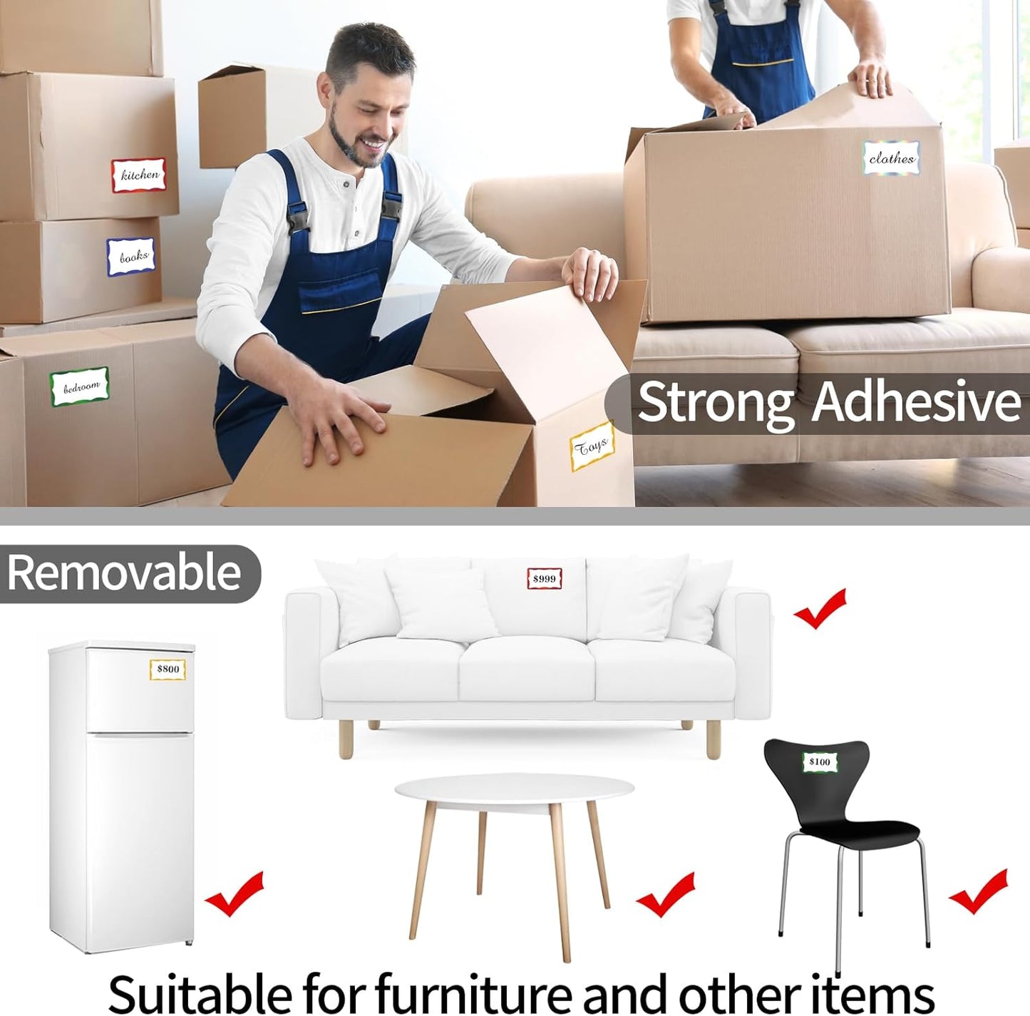 STARLIBOO Holographic Colored Labels Stickers, 3X5 Inch Removable Large Label Stickers for Moving Boxes and Storage Bins- Waterproof- Writable- Tear Resistant (Holographic Silver