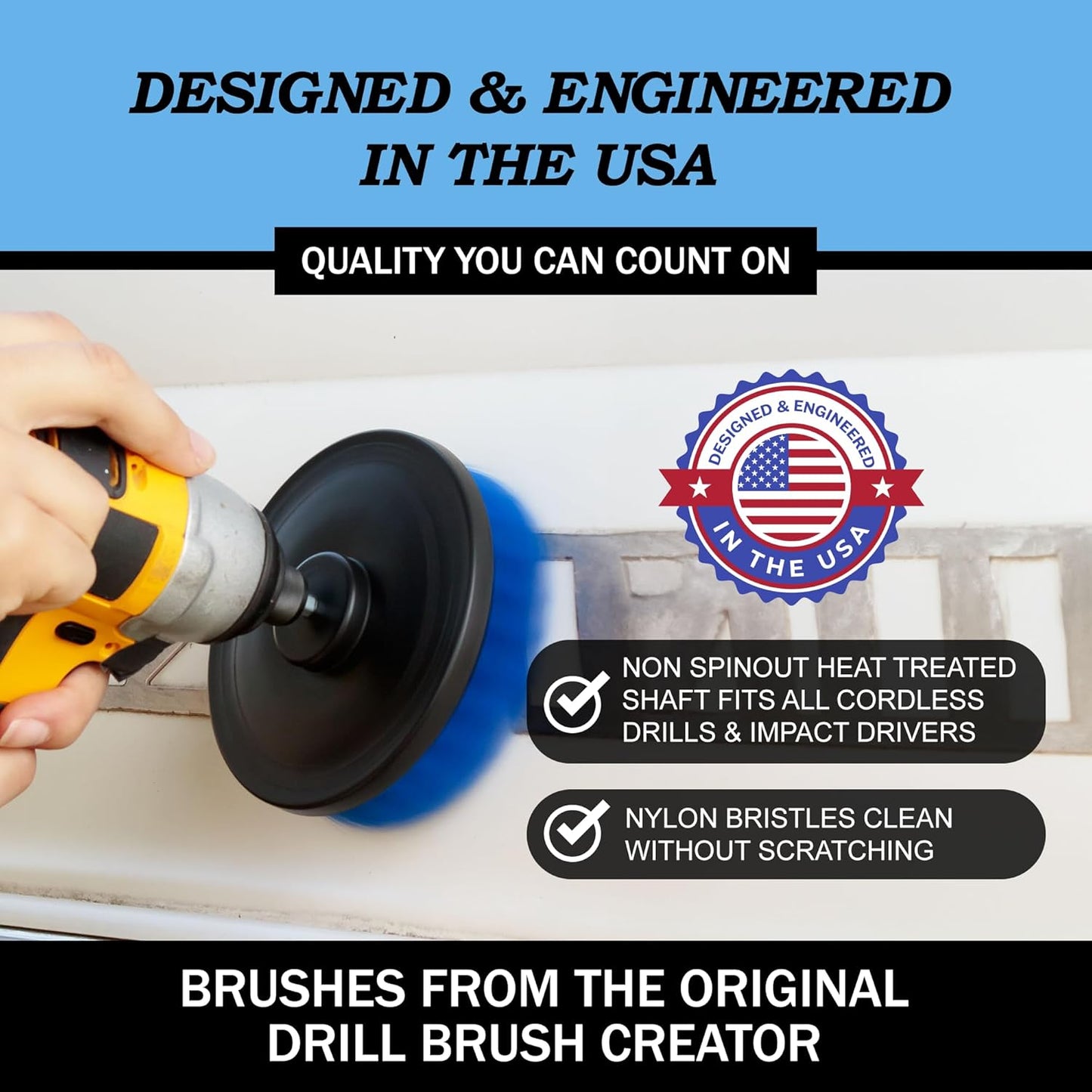 Drillbrush Boat Accessories – Kayak Cleaning Kit – Boat Cleaning Brush Kit – Marine Scrub Brush Attachment for Drill – Rotary Brushes for Boats – Motorized Hull Power Scrubber Set - Hull Cleaner Set