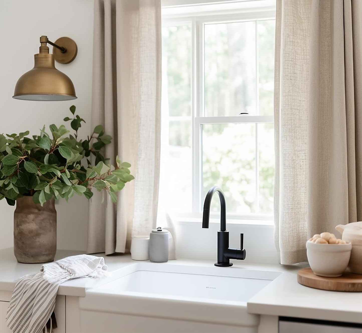 YoungsTex Short Natural Linen Curtains 54 Inch Length for Windows, Semi Sheer Drapes Light Filtering with Rod Pocket Back Tab for Kitchen Bathroom Bedroom, 42 X 54 Inch, 2 Panels