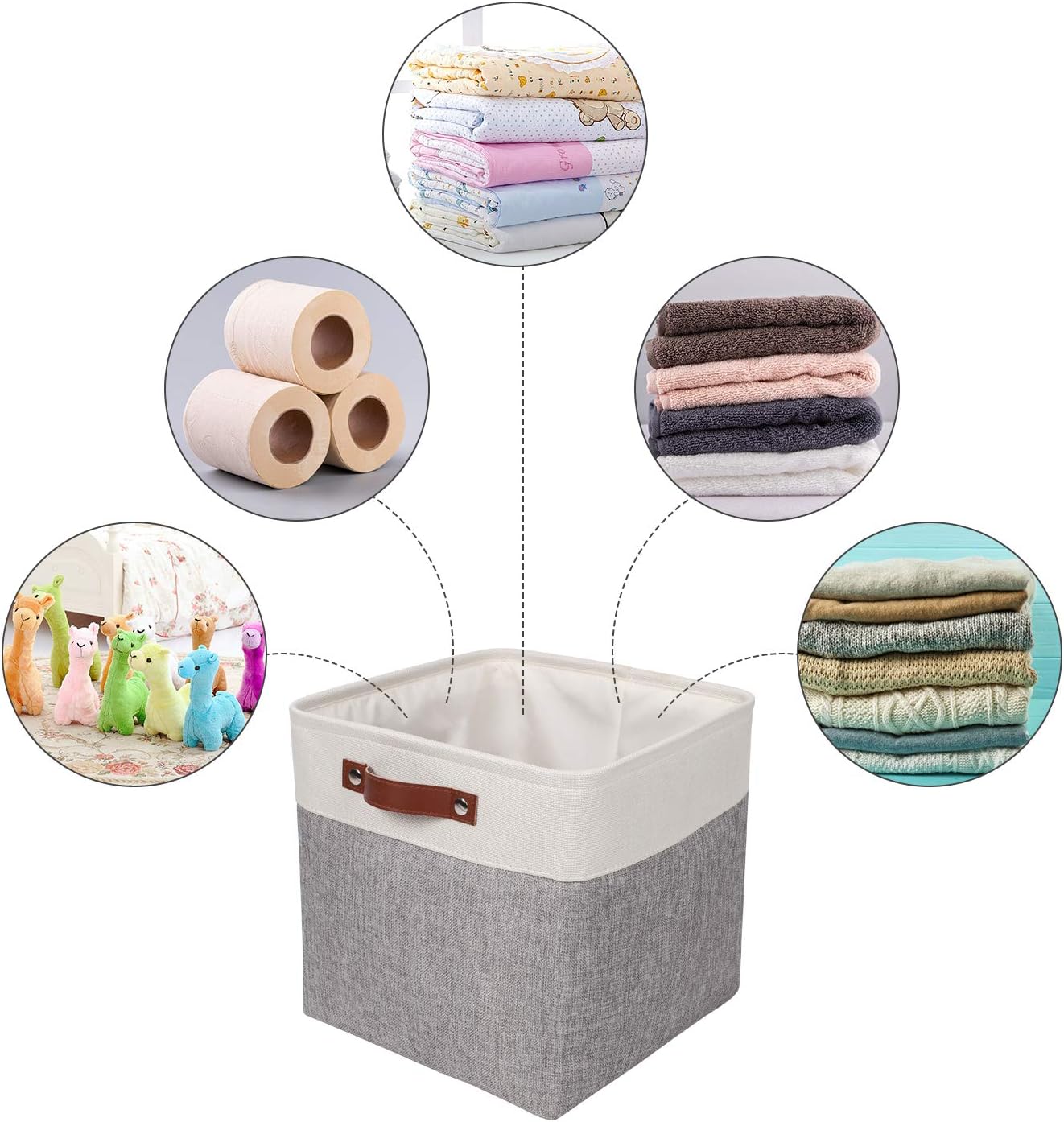 Univivi Storage Bins with Hard Bottom,13 x 13 x13 Cube Storage Baskets with Handles,Gray Foldable Fabric Storage Bins Organizer Baskets for Closet