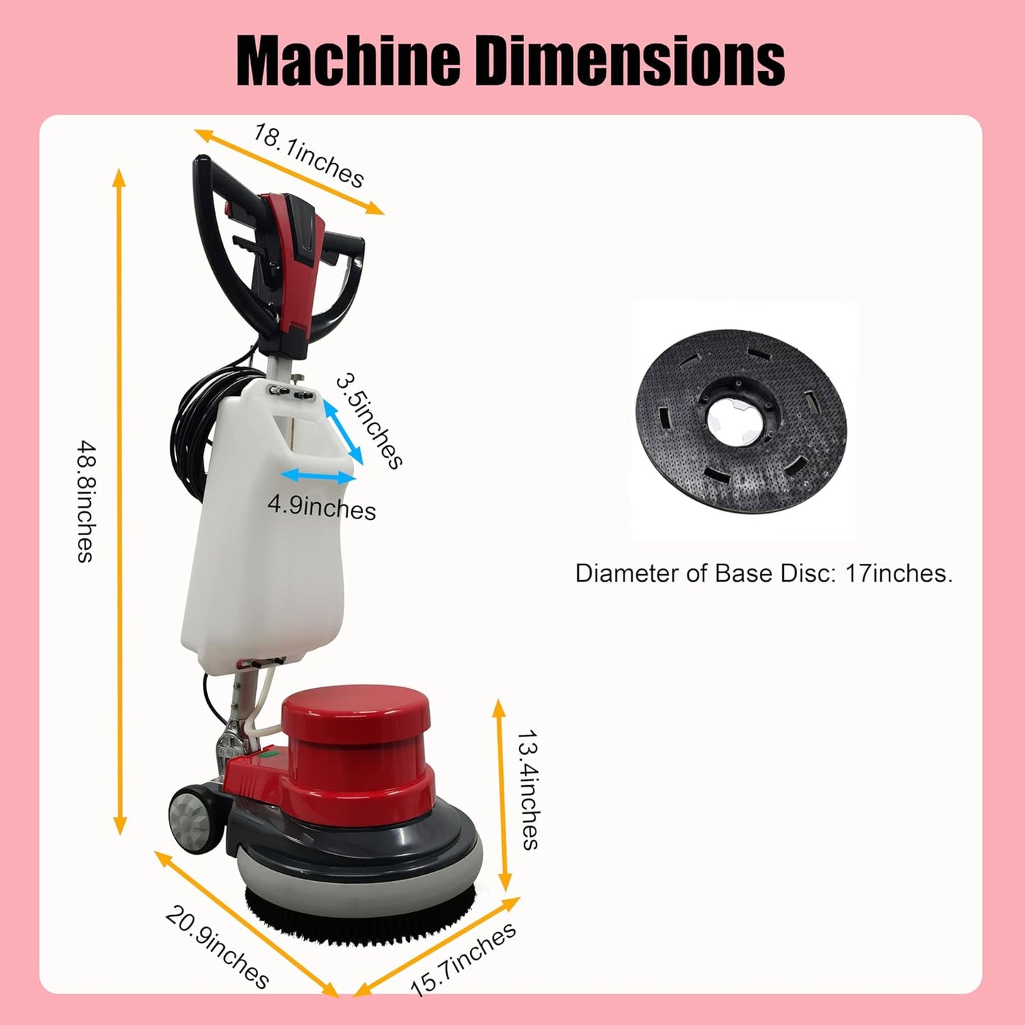 Floor Scrubber Buffer Heavy Duty Polisher Machine Polished Waxed Refurbished Tile Scrubber Cleaner Wood Marble Cement Pavement Epoxy Rubber Carpet Red Commercial Industrial Domestic