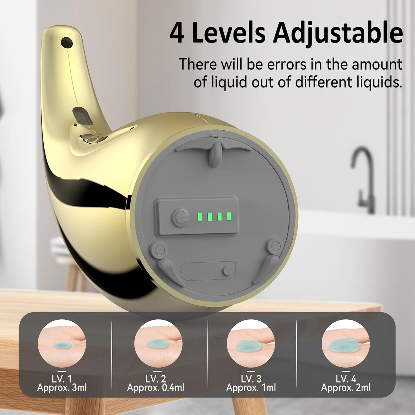Adjustable Automatic Soap Dispenser Touchless, 4 Adjustable Levels Touchless Sensor Liquid Soap Pump Dispenser，300ml Rechargeable Magnetic Charging Hand Soap Dispenser for Kitchen，Bathroom