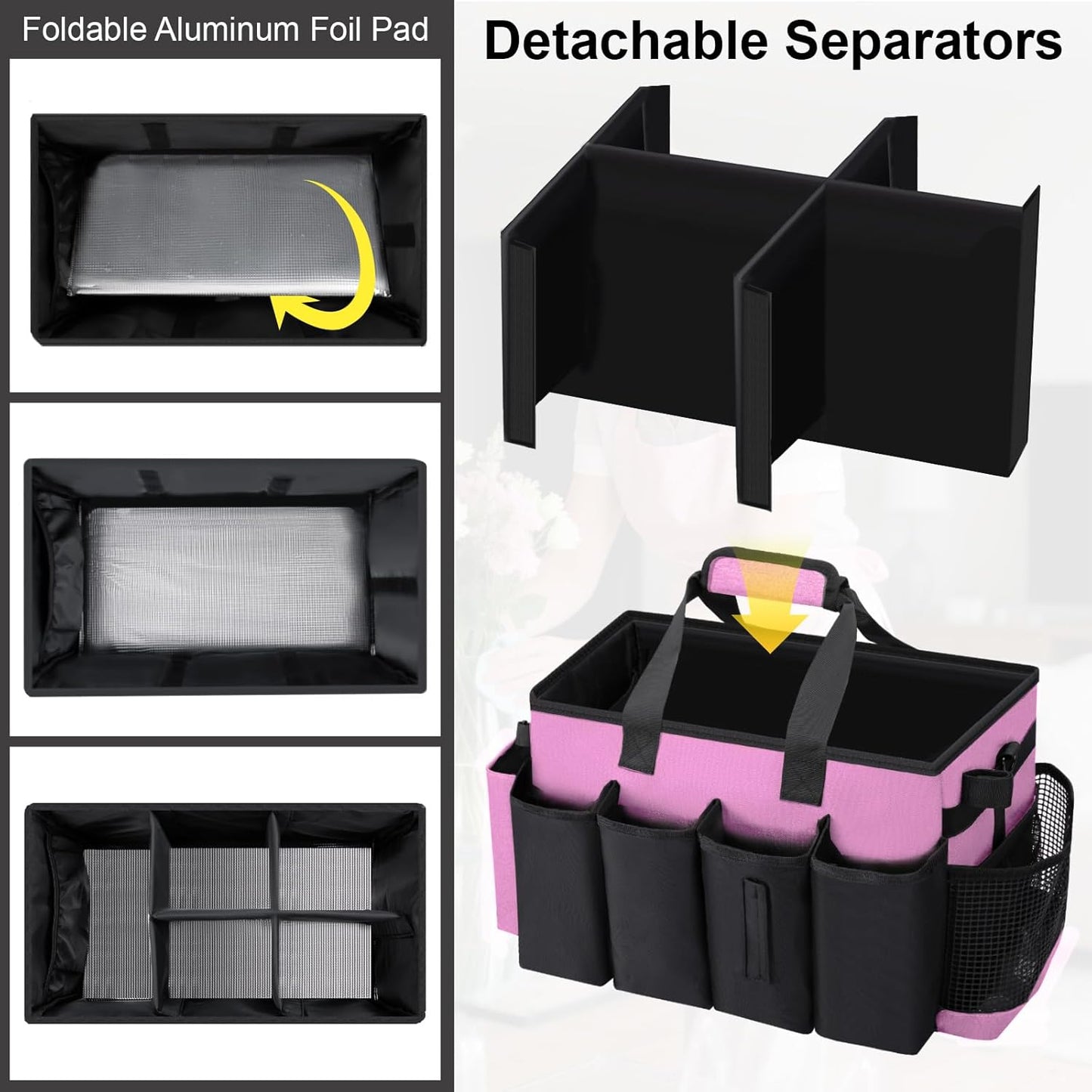 Wearable Large Cleaning Caddy Bag for Housekeeper, Clean Supply Organizer with Adjustable Shoulder, Waist & Handle Straps, Detailing Bag for Kitchen Supplies (Pink)