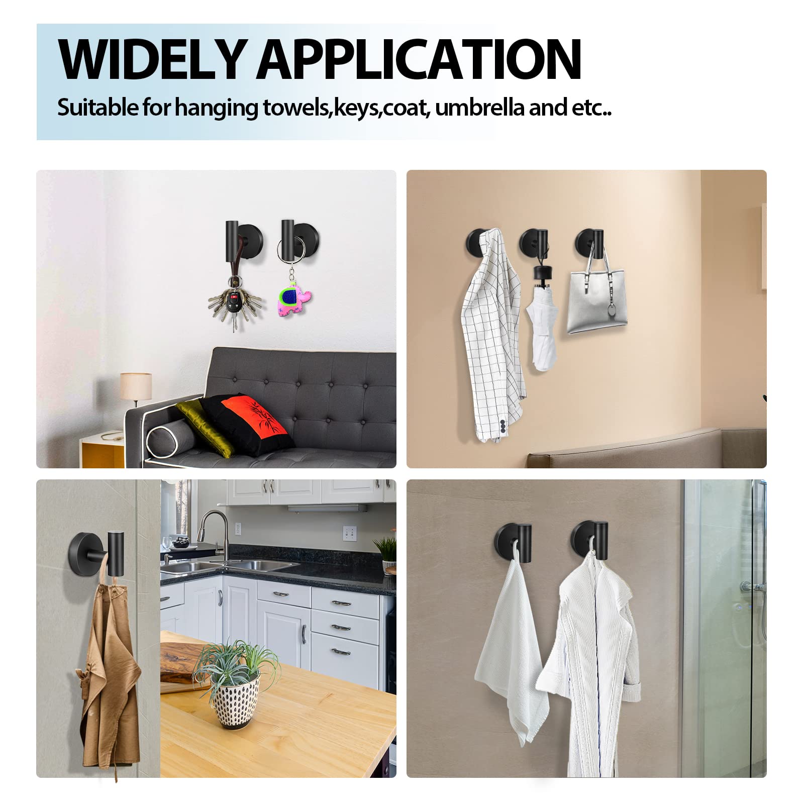 Kruodop Towel Hooks for Bathroom,2 Packs Wall Mount Towel Holder,Black Matte Wall Robe