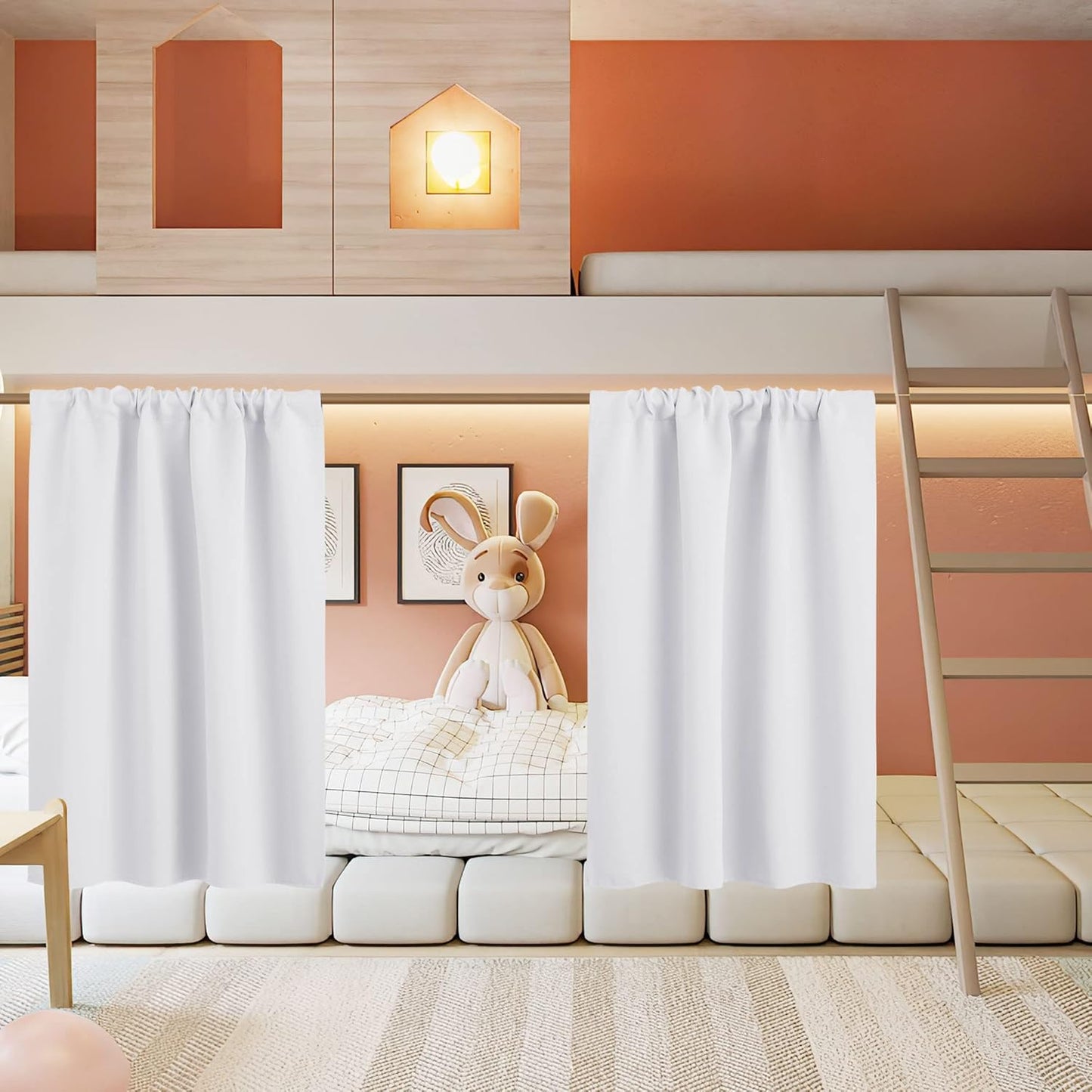 RYB HOME Small Curtains for Kitchen Window - Blackout Privacy Portable Curtain Set for Bedroom Office Bathroom Basement Garage Storage Enclosure RV Bunk, W 34 x L 30 inch, Pure White, 2 Pcs