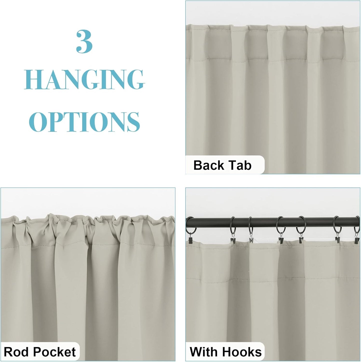 RYB HOME Blackout Curtains for Living Room, Privacy Thermal Insulating Window Treatment Drapes for Bedroom Dining Home Office Basement, W 42 x L 63 inches, Natural, 2 Panels
