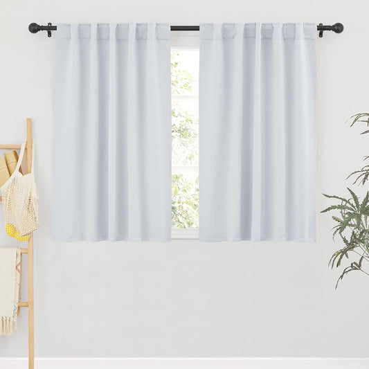 RYB HOME White Curtains for Bedroom - Room Darkening Curtains for Kitchen Cafe, Insulated Energy Saving Panels for Living Room, Back Tab Top, 42 x 45 inch, Grayish White, 1 Pair