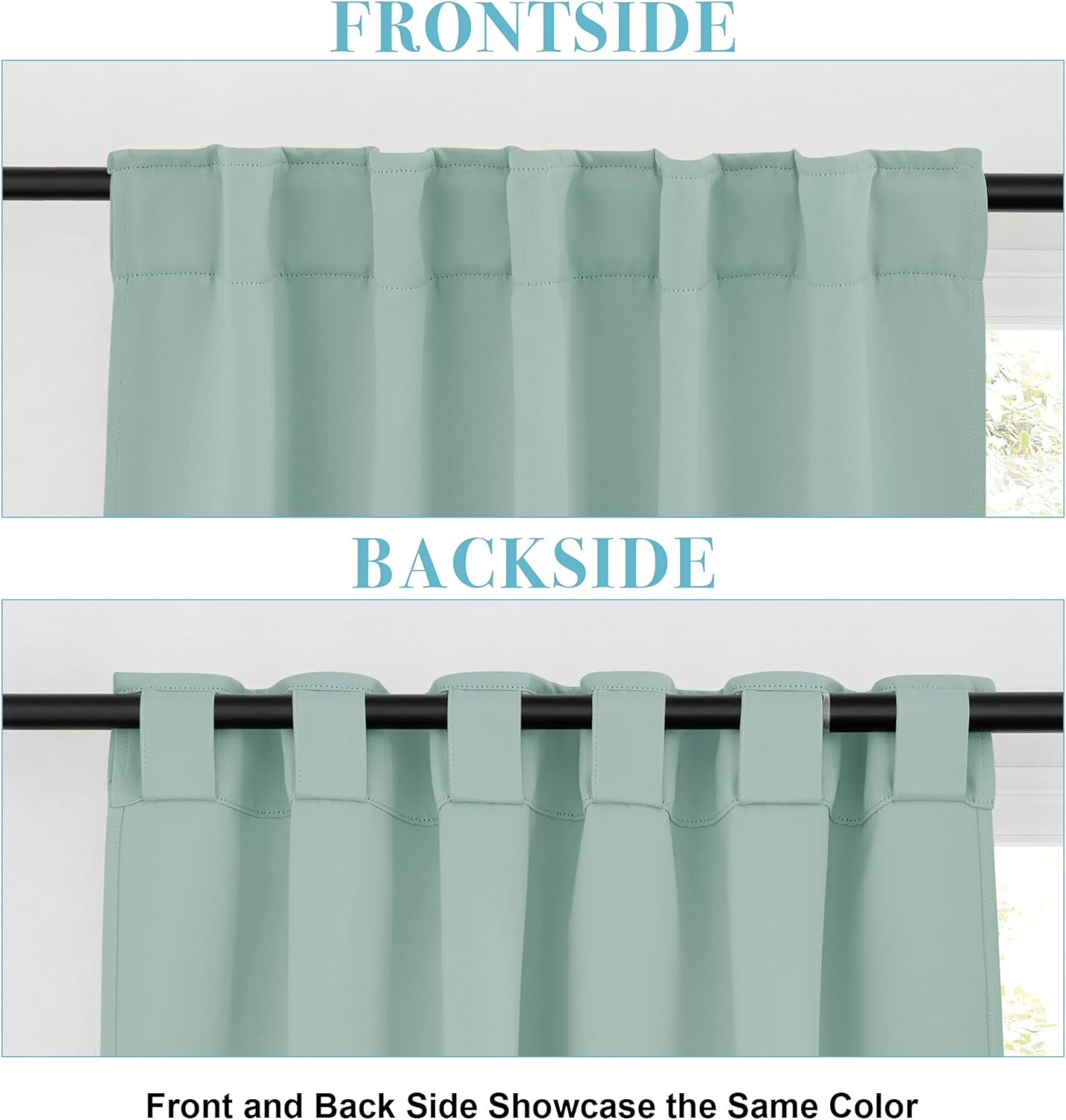 RYB HOME Blackout Curtains for Bathroom - Thermal Insulated Light Block Window Curtains, Back Tab & Rod Pocket Style for Kitchen Dining Kids Bedroom Basement, Wide 42 x Long 36, Aqua, 2 Panels