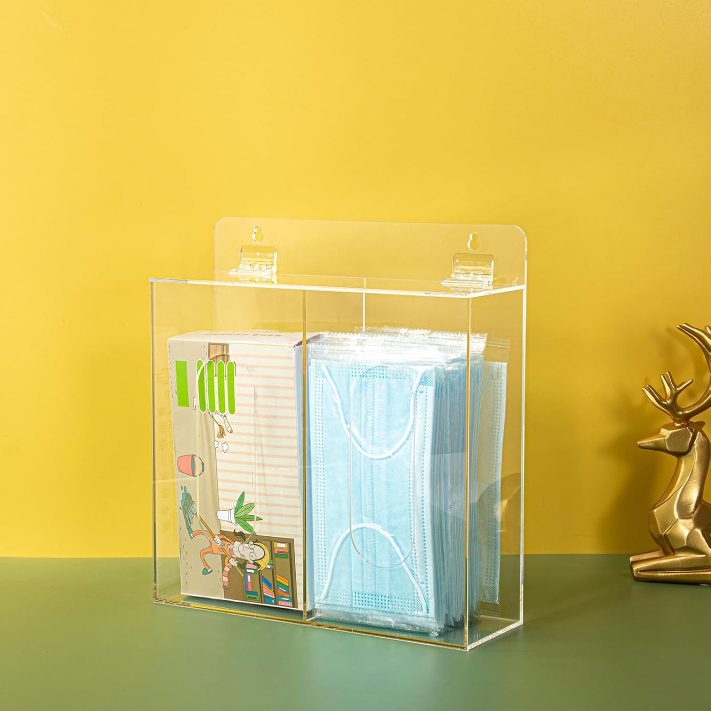 Wall Mounted Glove Dispenser, Hairnet Shoe Cover Dispenser，Acrylic Glove Box Holder, Clear (for 2 Boxes)