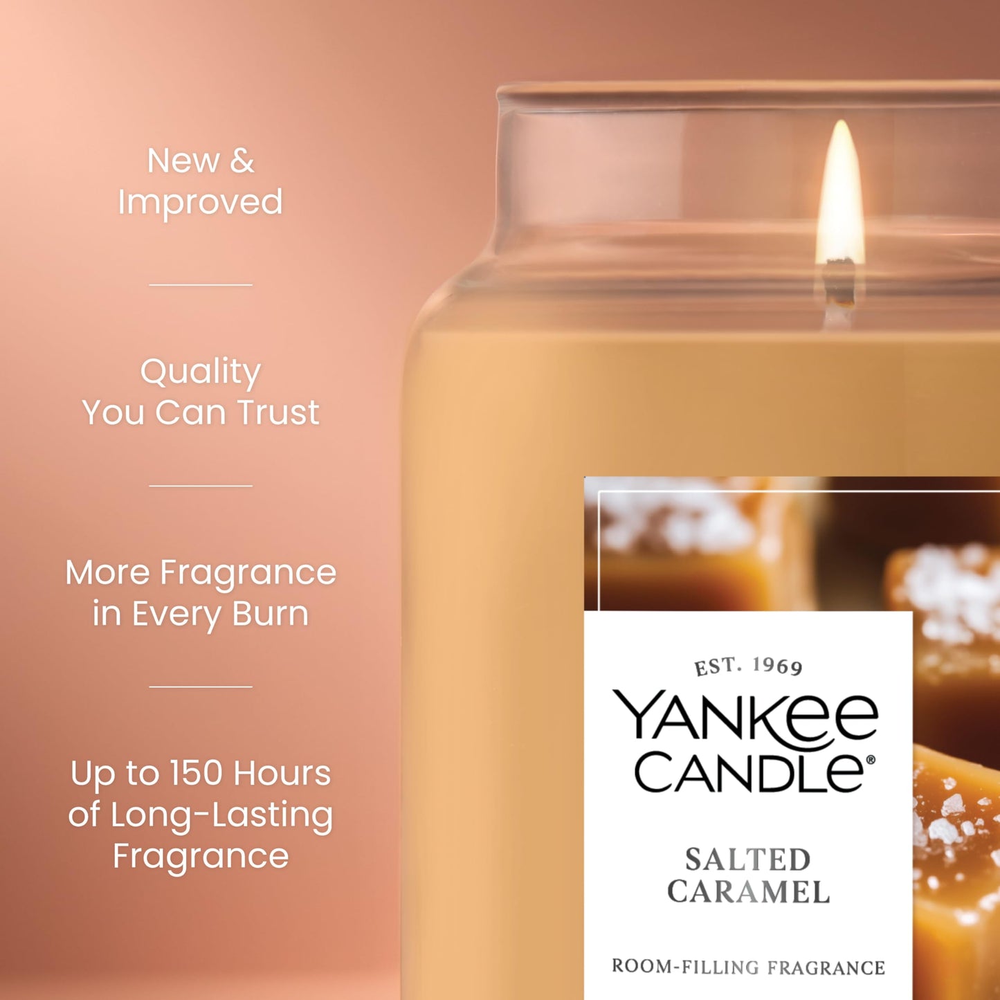 Yankee Candle Salted Caramel Scented Candle, 22oz Large Jar, Up to 150 Hour Burn Time, Giftable