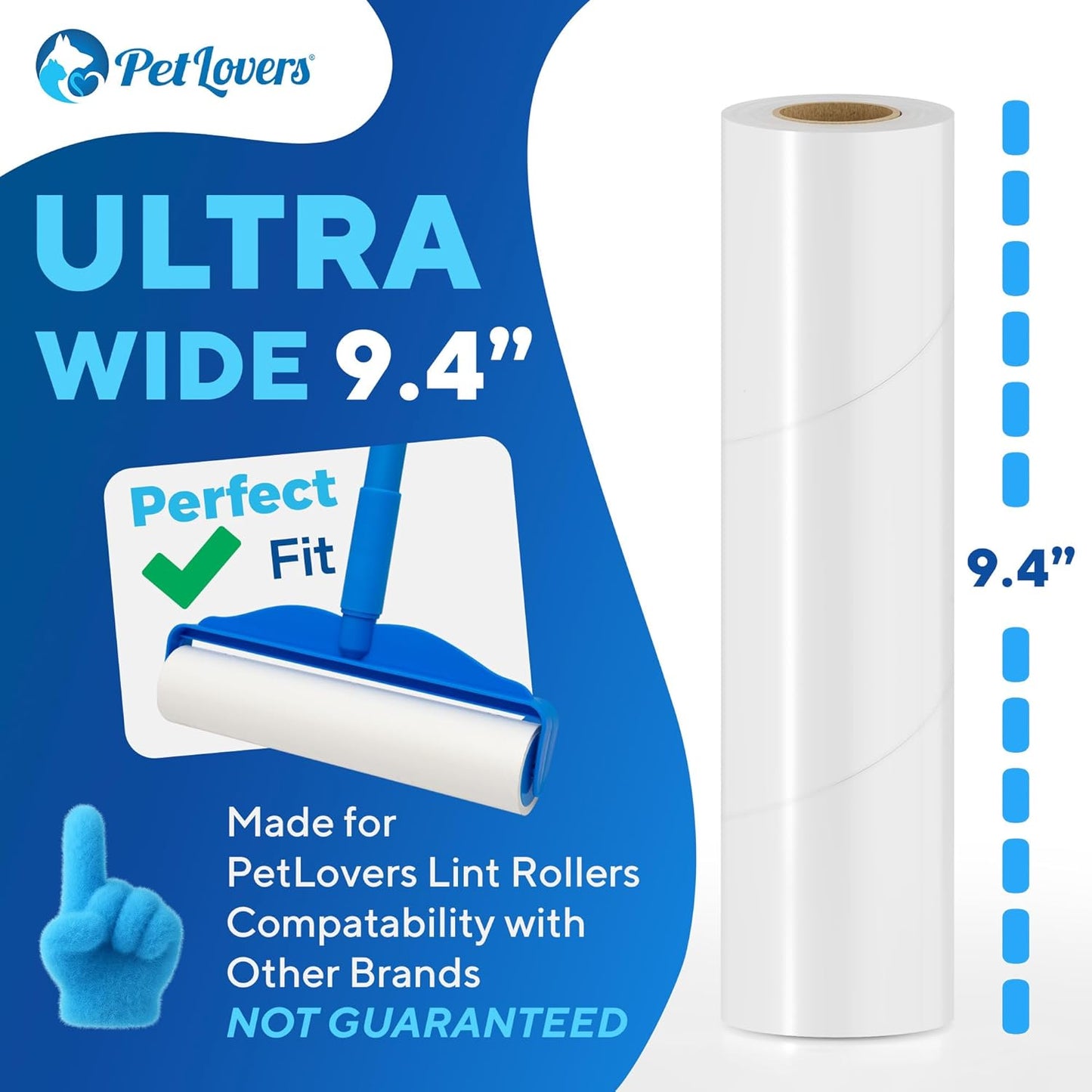PetLovers Extra Sticky Floor Lint Roller 4 Pack of Refills Only - No Handles Included - 100 Sheets Per Refill 400 Sheets Total