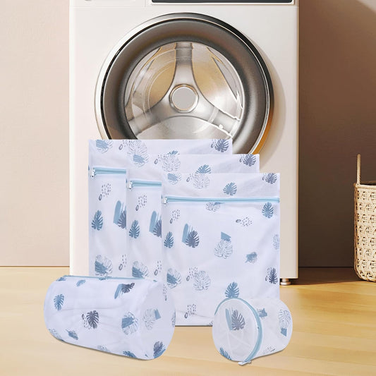Durable Laundry Bag, Mesh Laundry Bags with Premium Zipper, 5 Pack Washing Machine Wash Bags for Delicates Blouse, Hosiery, Underwear, Baby Clothes, Travel Organization Bag (Leaves)