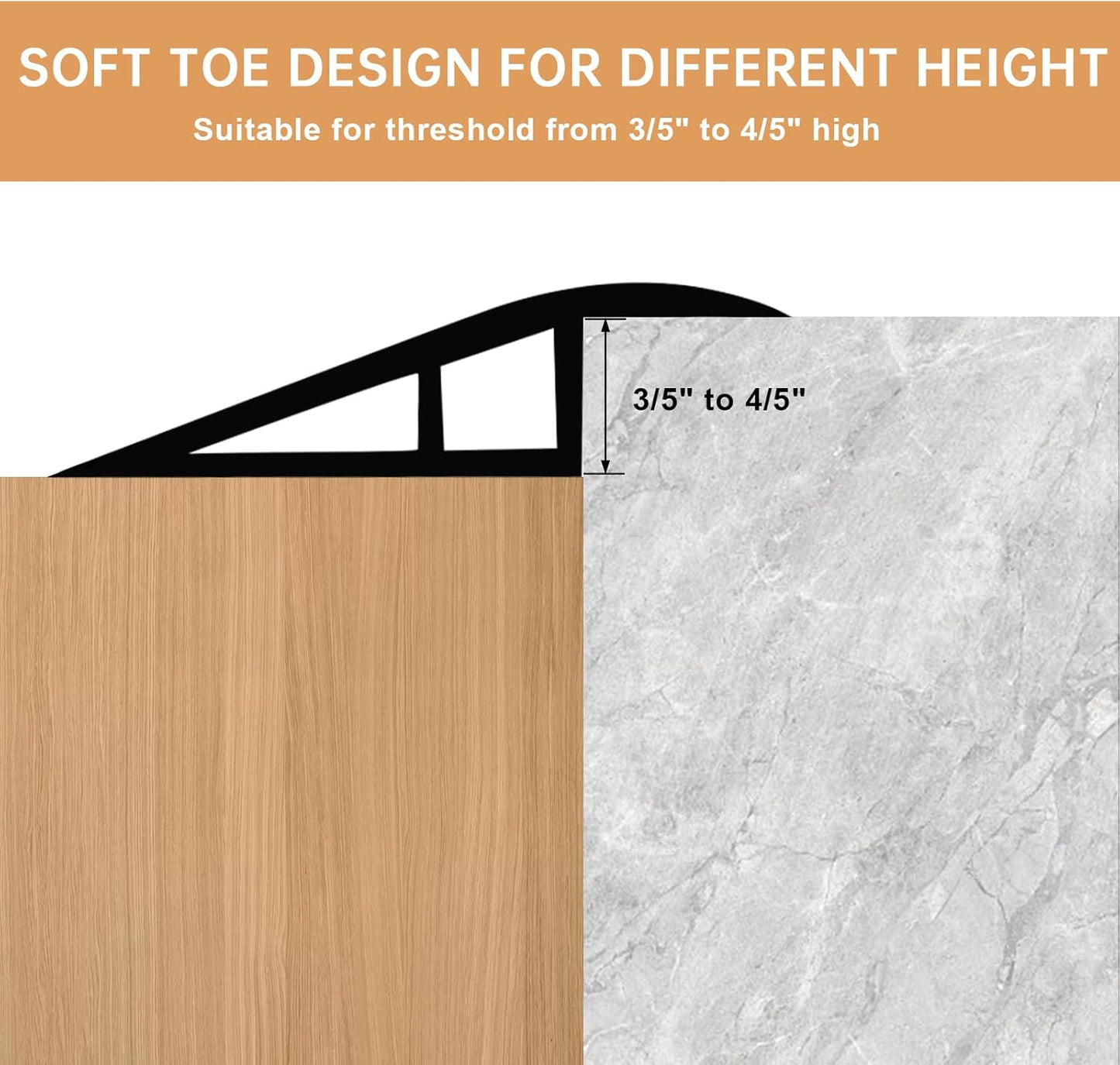 Vinyl Door Threshold Flooring Transition Strip Self Adhesive Carpet Edging Strip for Laminate Doorway Edge Threshold from 3/5" to 4/5" (Yellow Wood Grain, 6.6 Ft)