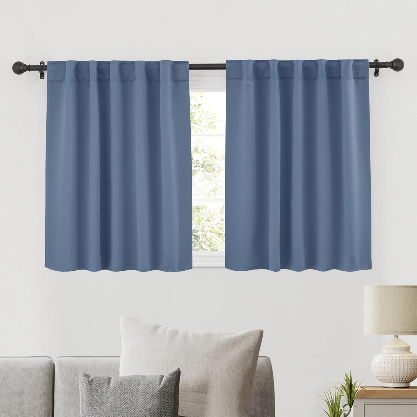 RYB HOME Bathroom Curtains Blackout - Thermal Insulating Privacy Small Window Curtains Short for Bedroom Basement Kitchen Kids Nursery Cabinet, Wide 42 x Long 30 inches, 2 Panels, Stone Blue