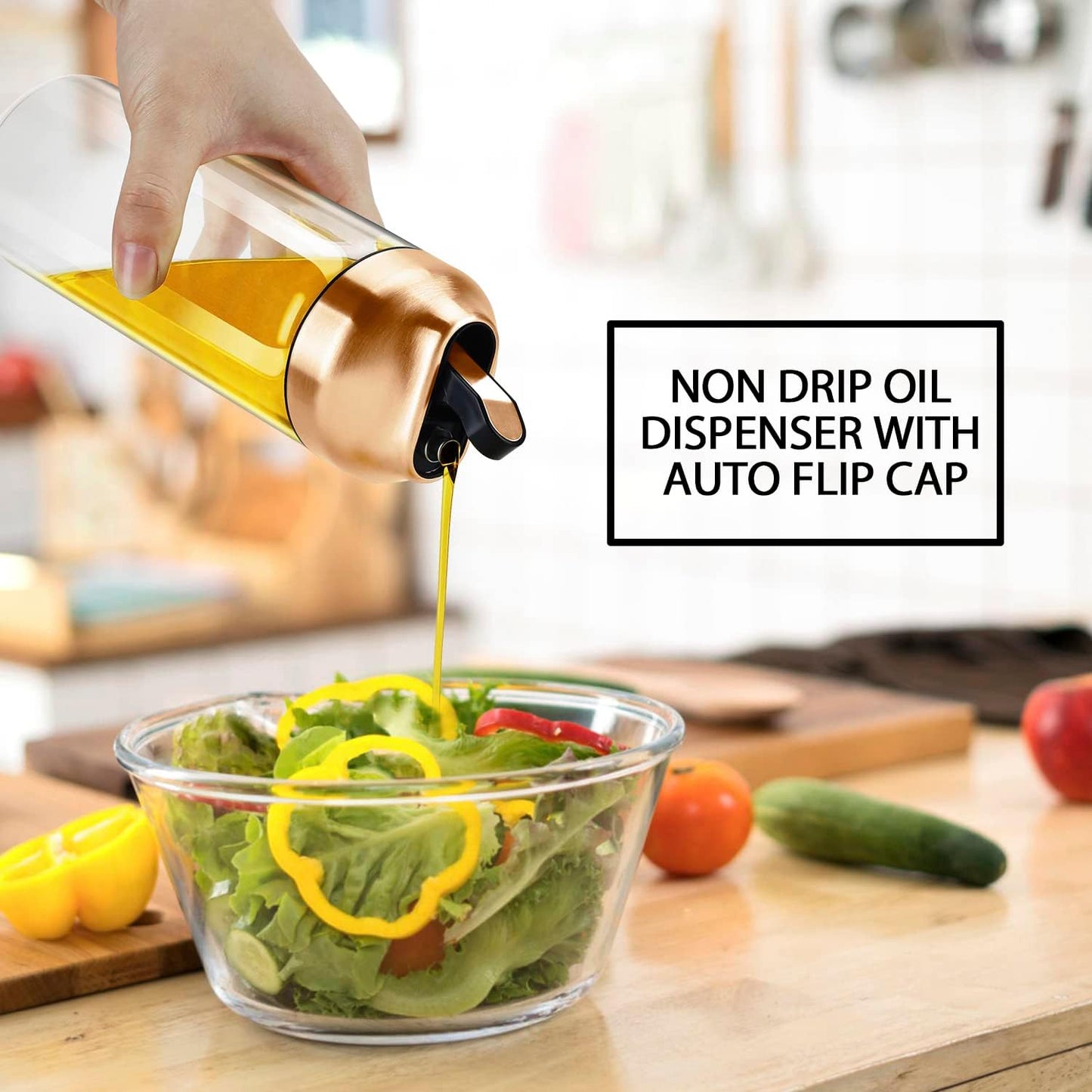 Aelga Copper Kitchen Accessories - Glass Oil Dispenser - Copper Olive Oil Dispenser Bottle for Kitchen with Stainless Steel Spout