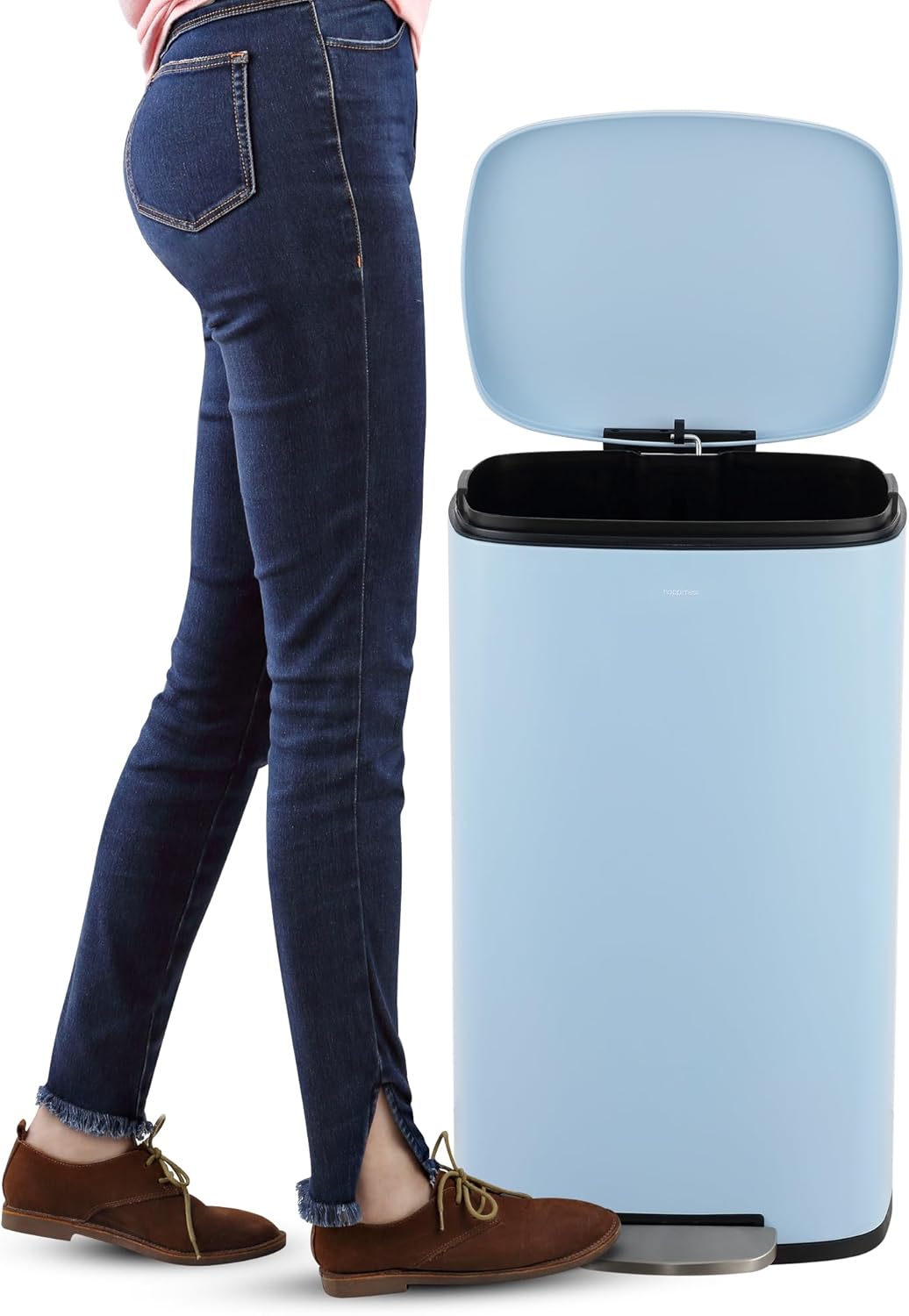 happimess HPM1011G Curtis 8-Gallon Step-Open Trash Can, Fingerprint Resistant, Modern, Minimalistic for Home, Kitchen, Laundry Room, Office, Bedroom, Bathroom, Tide Pool Blue