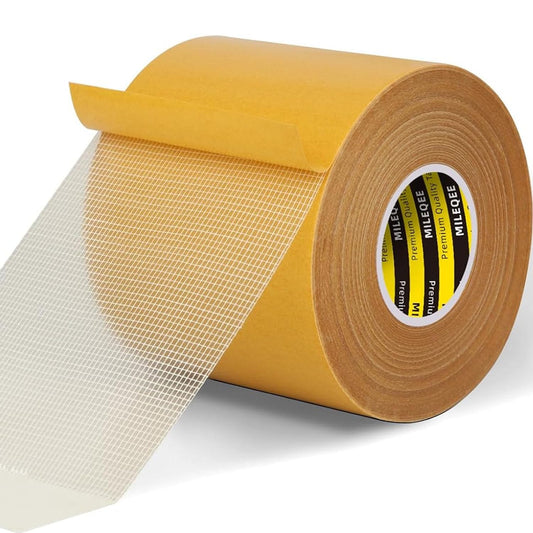 Double-Sided Mesh Carpet Tape Heavy Duty, 2.4in x 66FT (20m), Large Durable Duct Cloth Tape, High Stickiness Strong 2 Sided Tape for Rugs, Removable Multipurpose Tape, Easy Tear