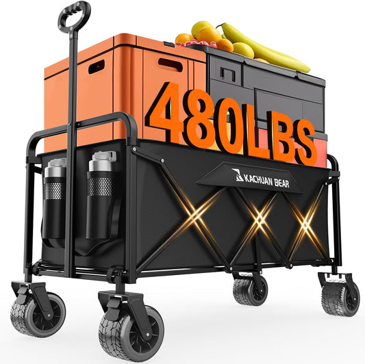 300L Large Collapsible Wagons Carts with Big All-Terrain Beach Wheels, Foldable Shopping Wagon