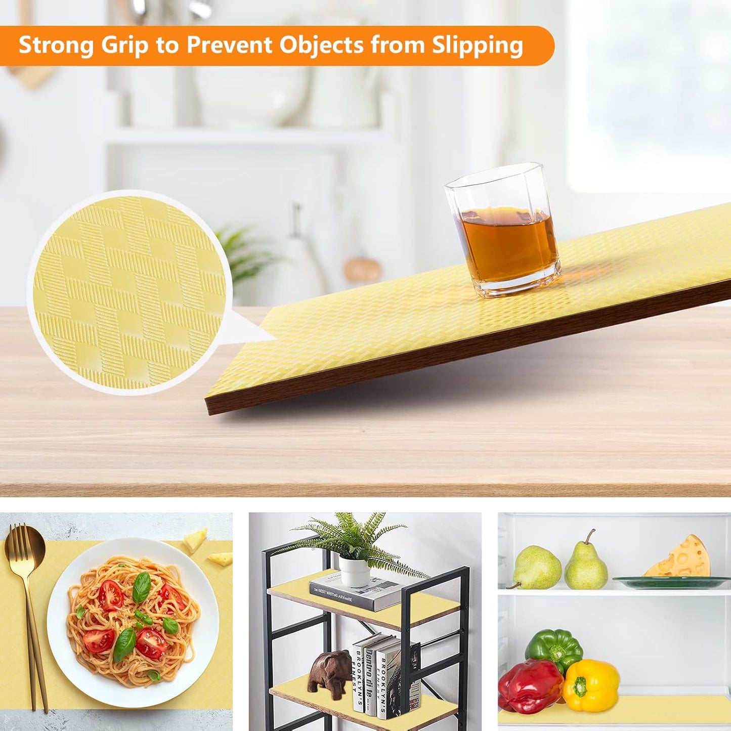 Shelf Liners for Kitchen Cabinets Refrigerator Liners Waterproof & Oil-Proof Kitchen Cupboard Liner Non Adhesive Drawer Mats Cabinet Liners for Shelves -Yellow Beige 11.8 x 59 Inches