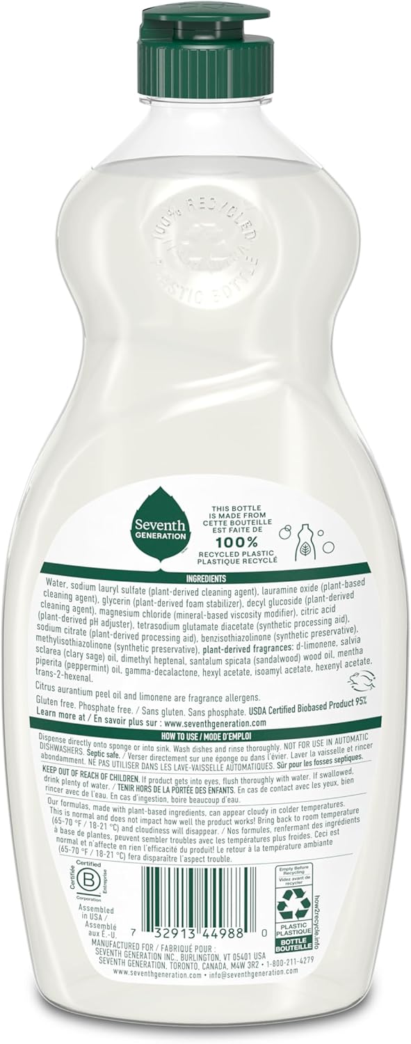 Seventh Generation Dish Soap Liquid Summer Orchard Scent Pack of 6 Dishwashing Soap Dish Detergent Liquid Soap 19 oz