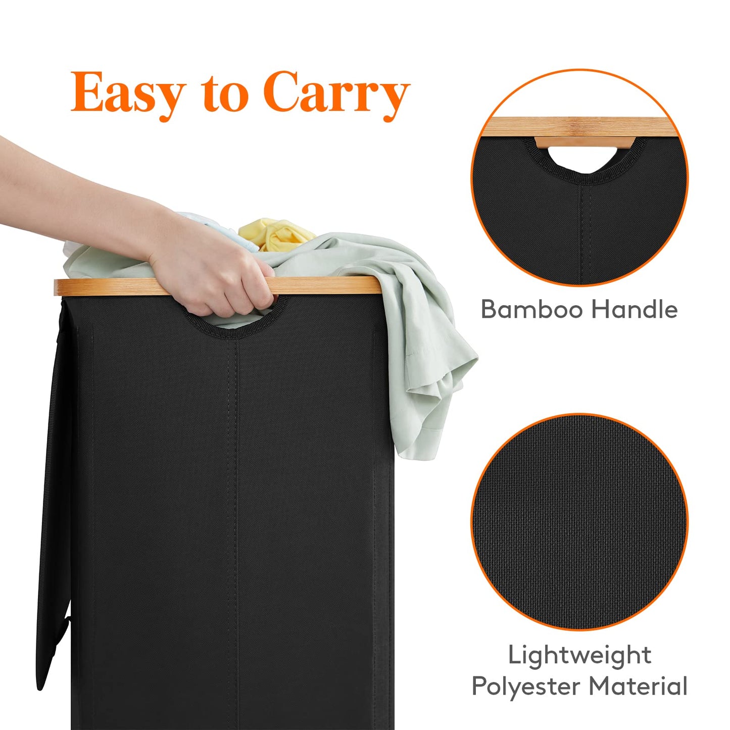 Lifewit 100L Laundry Basket with Lid, Clothes Hampers for Laundry with Bamboo Handles and 1