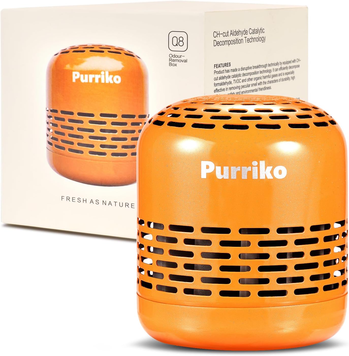 Purriko Refrigerator Deodorizer,Lasts up to 10 Years,Refrigerator Odor Eliminator,Fridge Deodorizer,More Effective Than Baking Soda Bamboo Air Purifying Bags,Orange