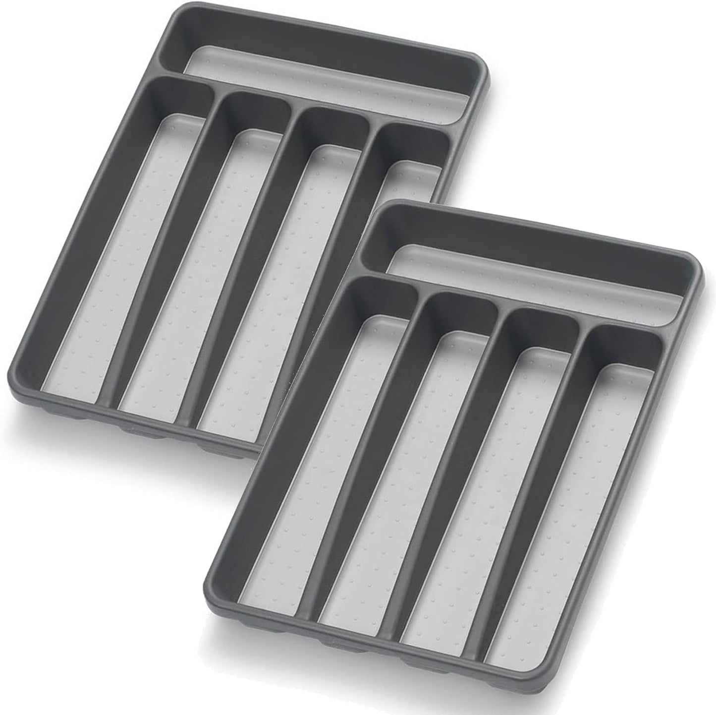 Silverware Organizer 2 Pieces Utenisl Organizer Holder Kitchen Drawer Organizer Plastic Silverware Tray for Drawer Flatware Organizer 5 Compartment Black