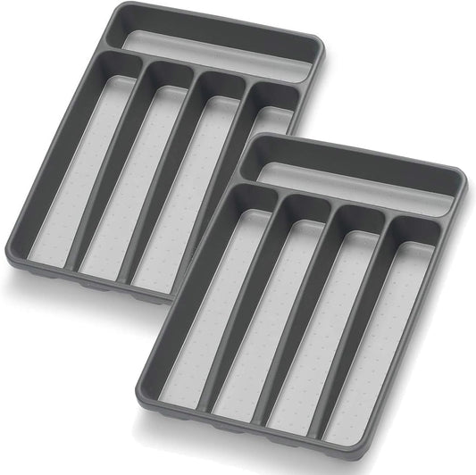 Silverware Organizer 2 Pieces Utenisl Organizer Holder Kitchen Drawer Organizer Plastic Silverware Tray for Drawer Flatware Organizer 5 Compartment Black