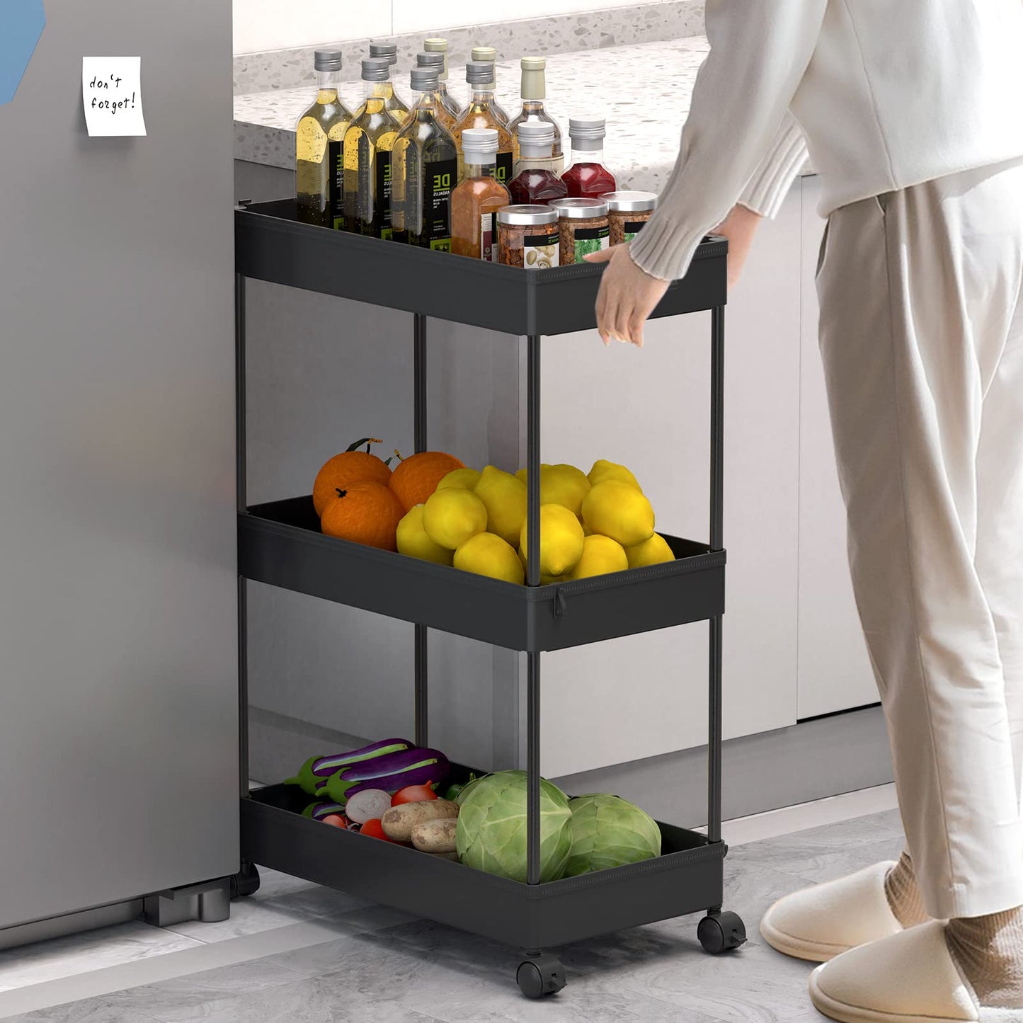 SPACELEAD 3 Tier Rolling Cart with Wheels, Storage Craft Art Trolley Organizer Serving, 3 Hanging