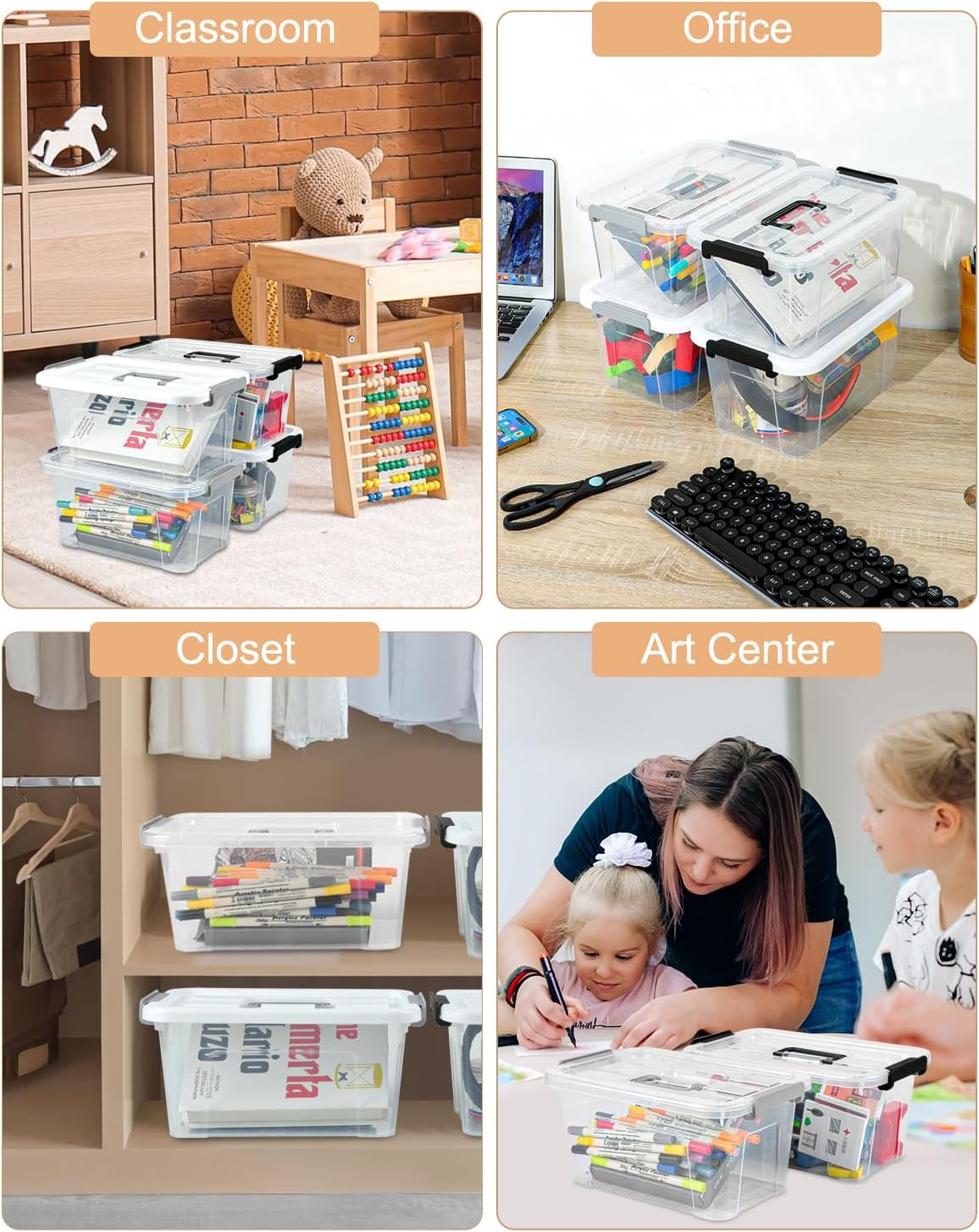 NUMIFUN Plastic Storage Bins with Lids 6 Pack Storage Organizer, 7 Quart Stackable Storage Bins with Buckle-Up Latches and Handle easy for Home Office Pantry Organization, Clear Lids