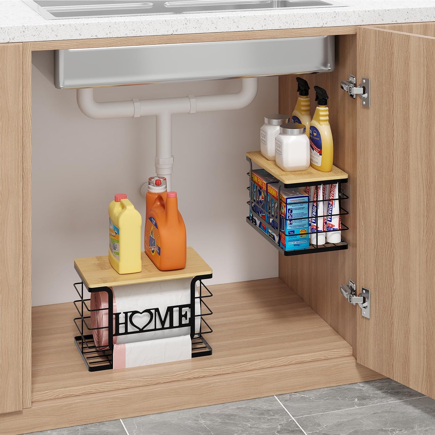 Trash Bag Holder, Thipoten Trash Bags Dispenser with Bamboo Top, Suitable for Garbage Bags Purchased Online or Supermarket, Perfect Storage Organizers for Cabinet, Under Sink (Black, Extra Large)