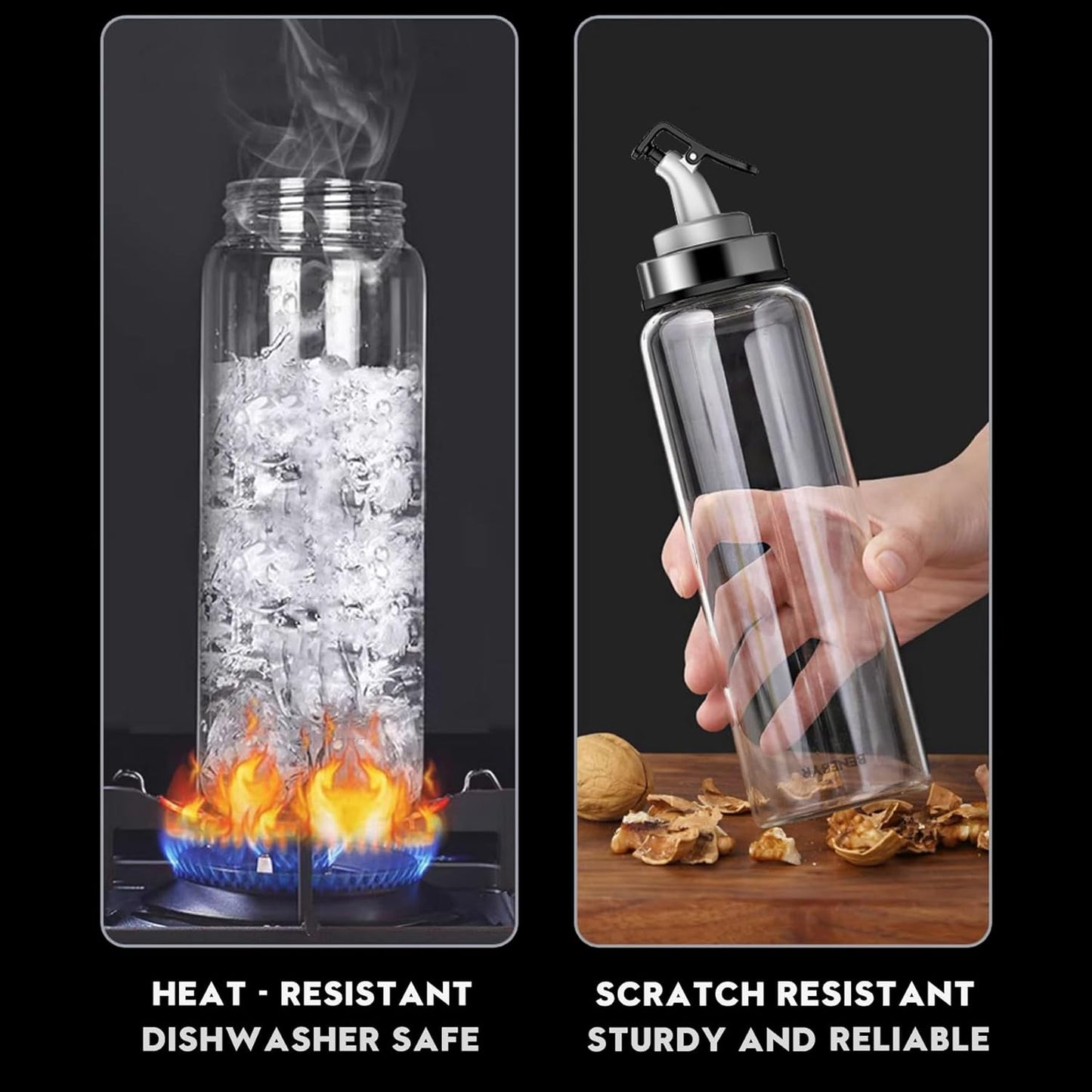 Olive Oil Dispenser Bottle for Kitchen Shatterproof Glass Bottle with Leakproof Pourer Spout & Rubber Bottom 17 oz Oil and Vinegar Dispenser Set of 2 Olive Oil Bottle for Cooking