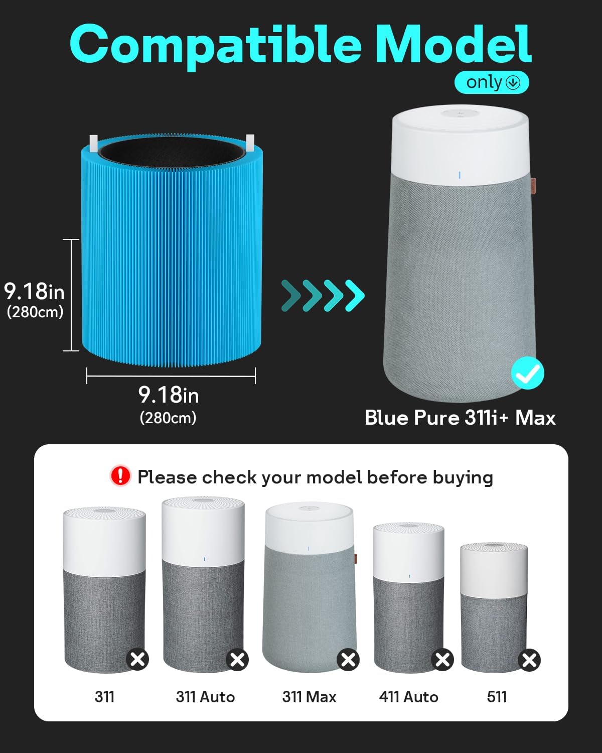 Leemone 2 Pack Blue Pure 311i+ Max AllergenBlock Filter Compatible with Blue Pure 311i+ Max Air Purifier, Activated Carbon Filter