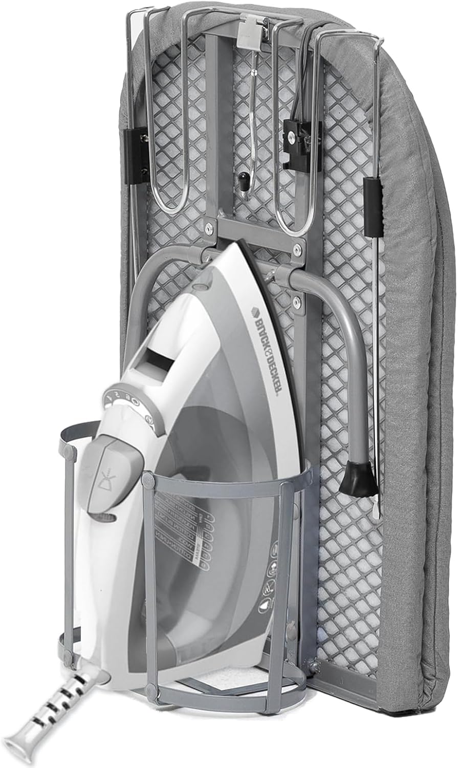 Small Ironing Board with Iron Holder, RAINHOL Countertop Mini Ironing Board Tabletop with Non-Slip Feet, Travel Foldable Iron Table for Small Space, Grey