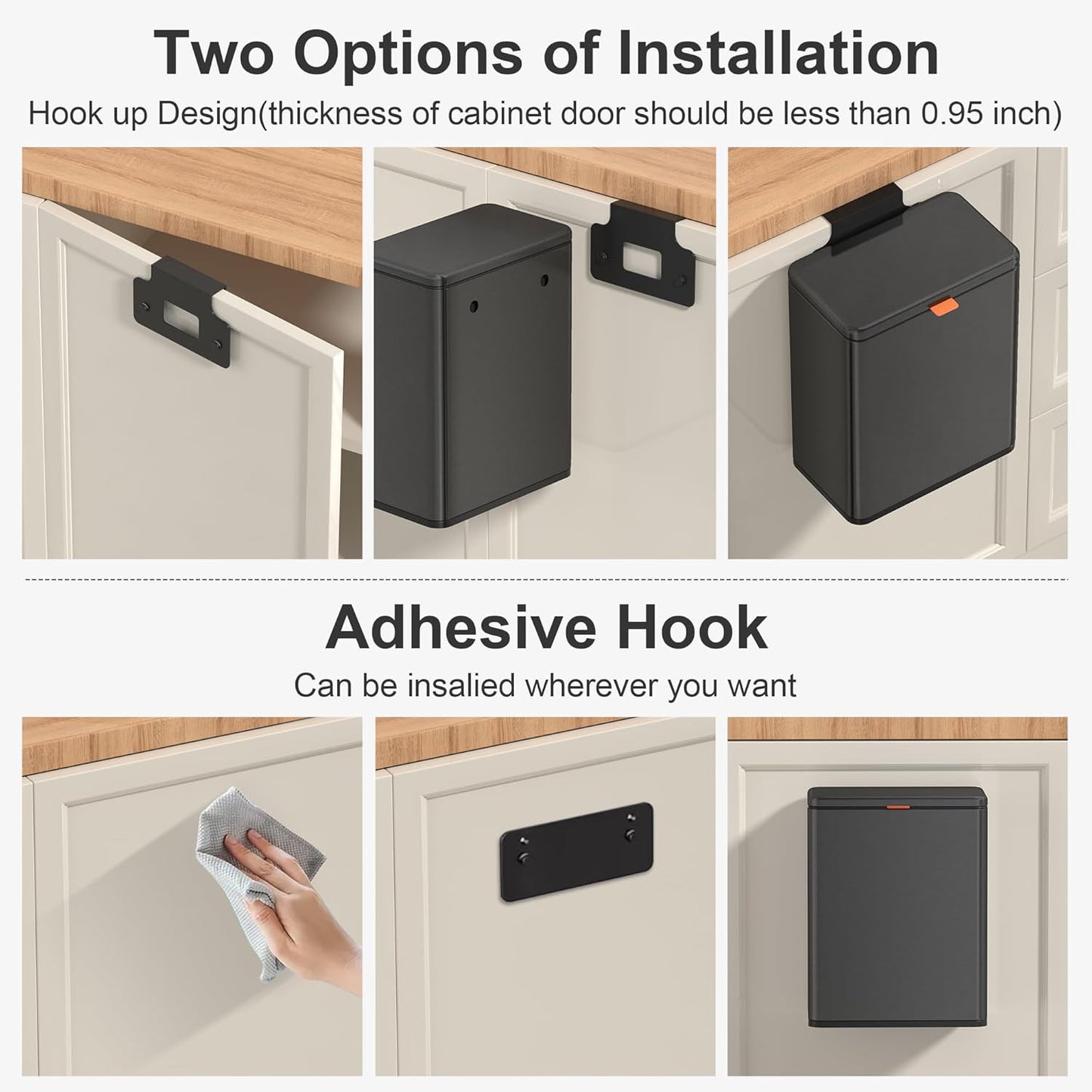 Mbillion Kitchen Compost Bin Hanging Trash Can with Lid 1.05 Gallon Stainless Steel Garbage Can for Kitchen Cabinet Door Mounted Trash Can Under Sink Door RV Bathroom,Brushed Black