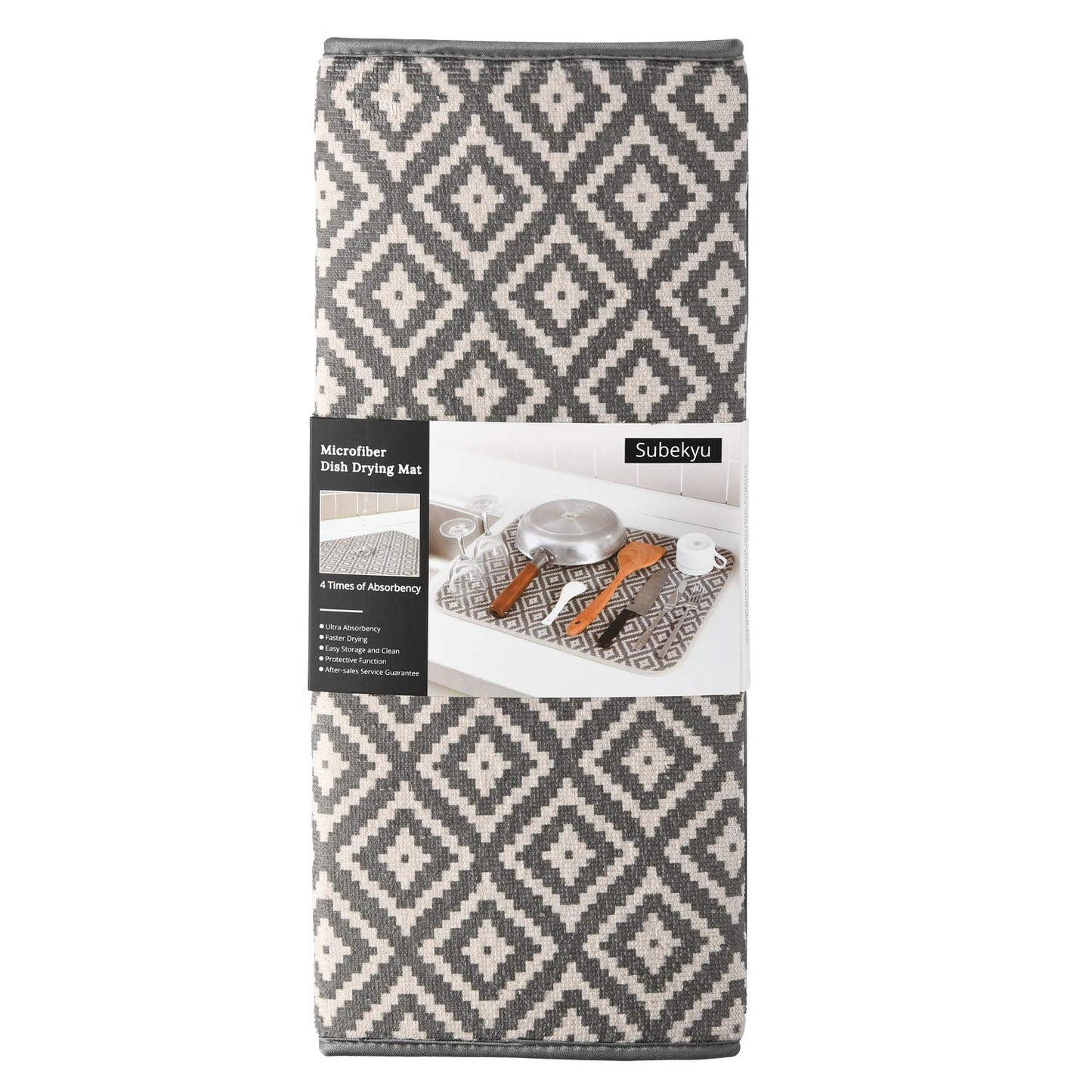 SUBEKYU Dish Drying Mat for Kitchen 2 Pack, Ultra Absorbent Microfiber Dishes Drainer Mats, 19.2 by