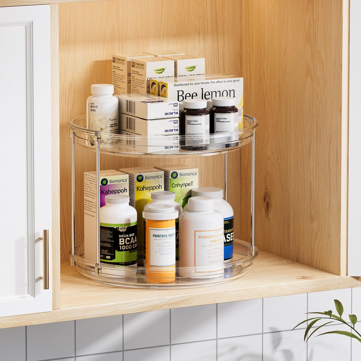 LAMU 2 Tier Lazy Susan Turntable Organizer 9.25'' Rotating Spice Rack Organization for Cabinet