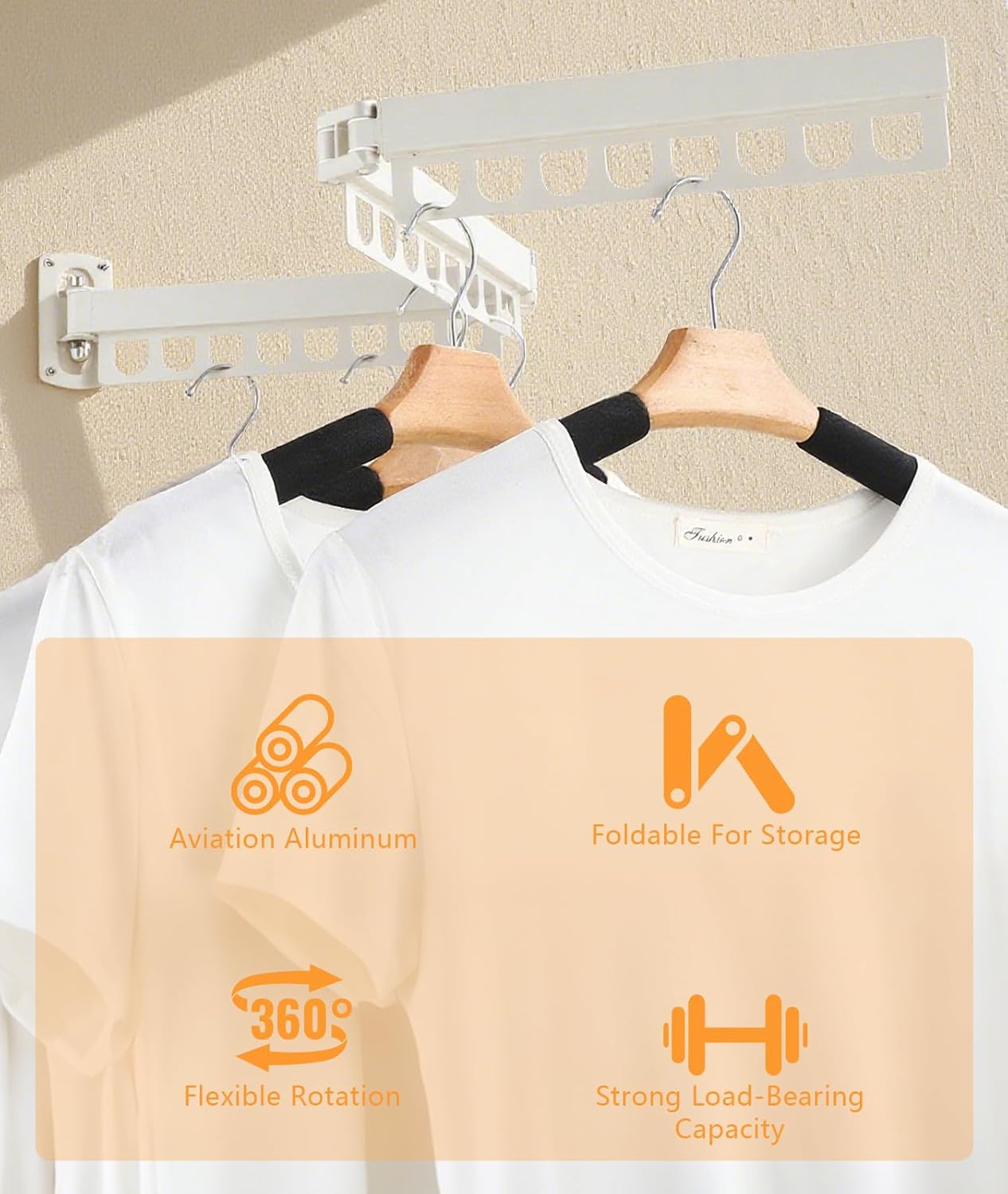 Clothes Drying Rack - Laundry Space Saver Wall Mounted, Retractable, Collapsible(Tri-Fold), White Color Rack Clothing (with Screws)