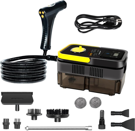 Handheld Pressurized Steam Cleaner， 6-Level Adjustable Handle 20s Heat-Up Big Tank, Portable Steamer for Cleaning Stubborn Dirt Grease Tile Grout Floor Car (Black/Yellow)