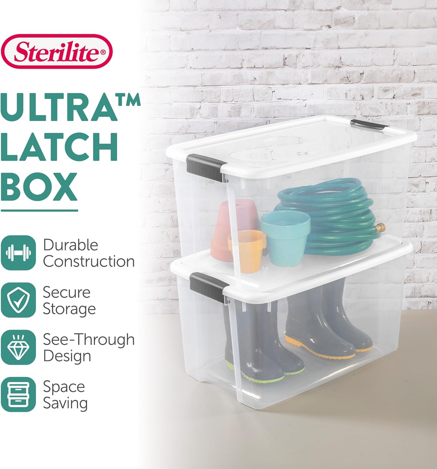 Sterilite 24-Pack Ultra Latching Box, Storage Bins with Lids, Clear Plastic, 70 Quart - Heavy-Duty Organizing Containers for Closet, Bathroom, and Office