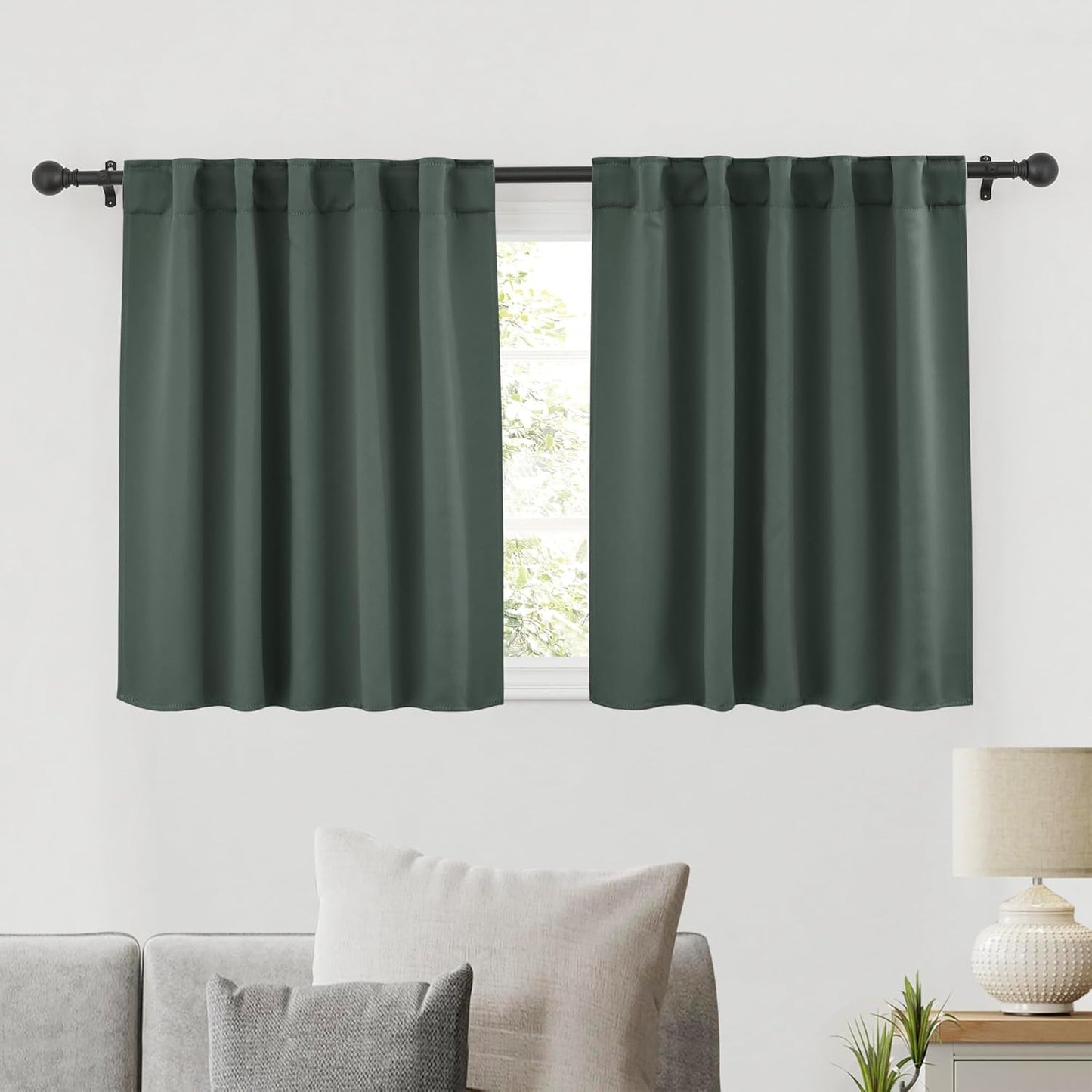 RYB HOME Blackout Curtains for Bedroom, Small Windows Shades Thermal Insulating Privacy Drapes for Living Room Classroom Kitchen Bathroom Dining, Wide 42 x Long 36 inch, Dark Green, 2 Panels