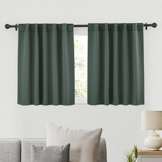 RYB HOME Blackout Curtains for Bedroom, Small Windows Shades Thermal Insulating Privacy Drapes for Living Room Classroom Kitchen Bathroom Dining, Wide 42 x Long 36 inch, Dark Green, 2 Panels