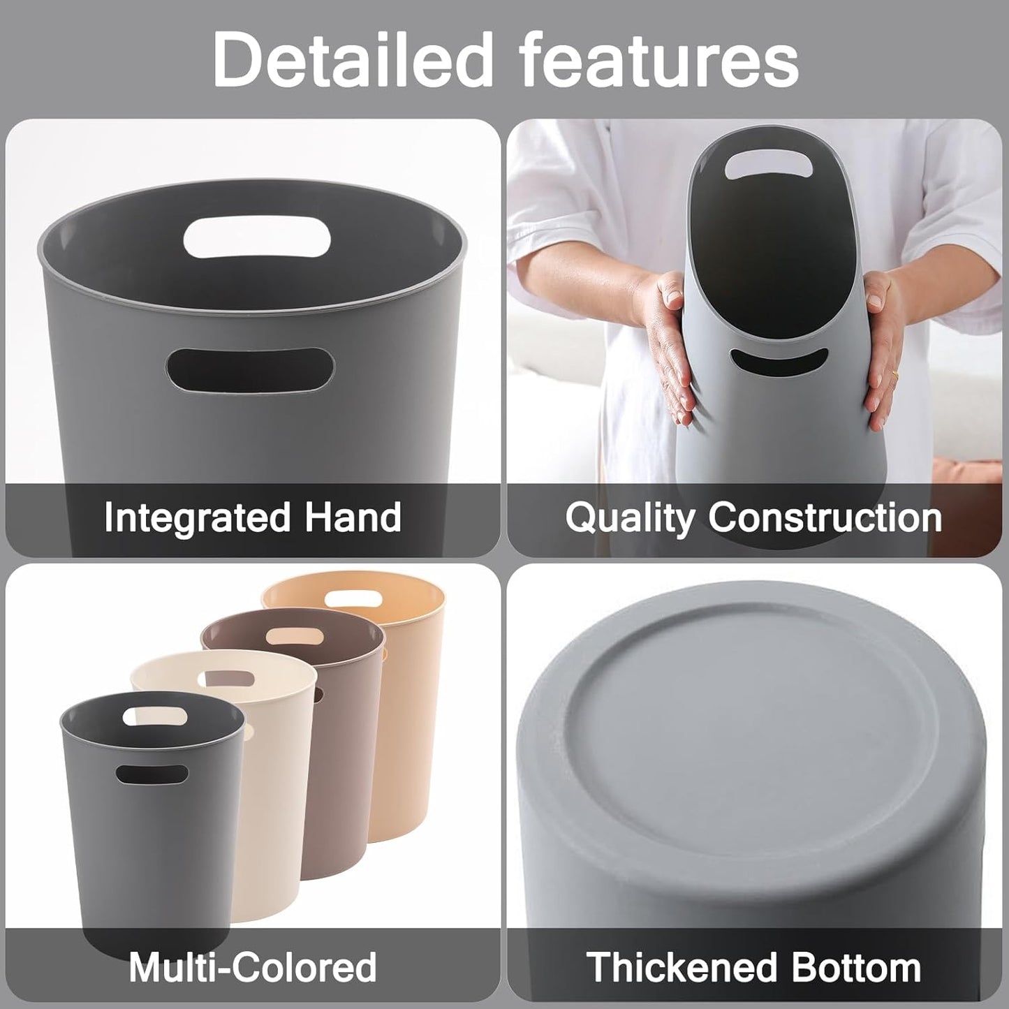 4 Pack Small Trash Can for Bathroom - 3 Gallon/12-Liter Wastebasket, Round Plastic Garbage Container Bin for Bedroom Office.