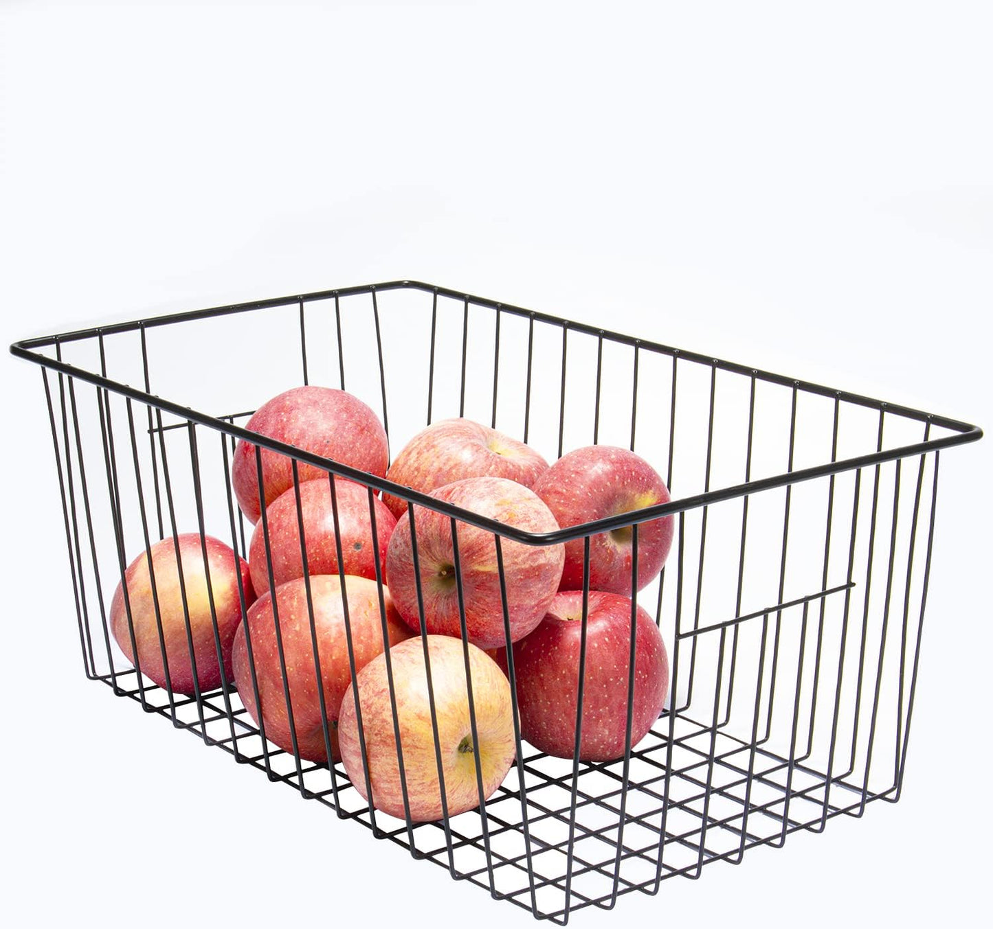16" L x 12" W Wider Freezer Storage Organizer Baskets Container, Deep Metal Wire Chest Upright Refrigerator Divider Bins with Built-in Handles for Cabinet, Pantry, Closet, Kitchen, Black