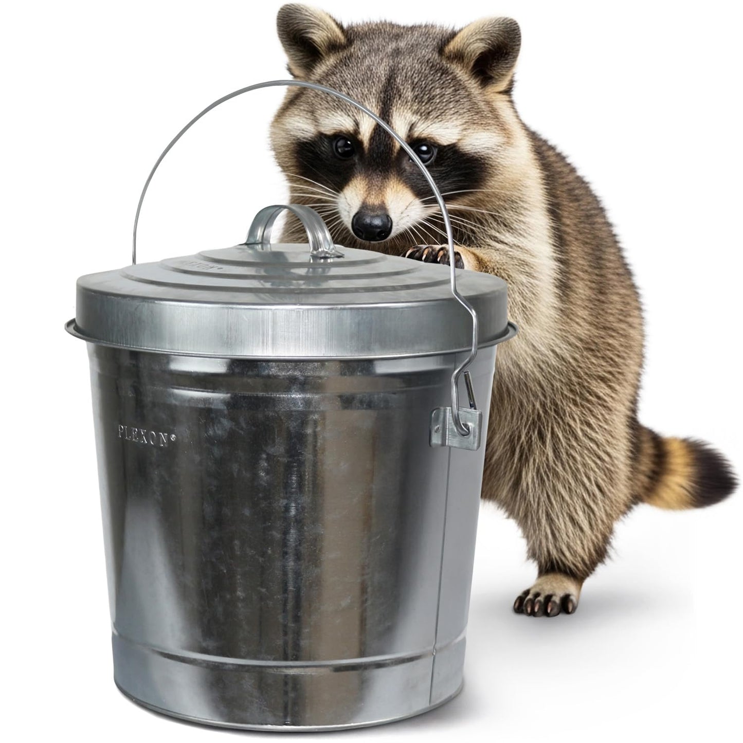 Plexon 6 Gallon Small Metal Trash Can with Lid Outdoor Locking Galvanized Metal Garbage Can with Lid for Poultry Feed Bird Seed Storage Ash Galvanized Bucket