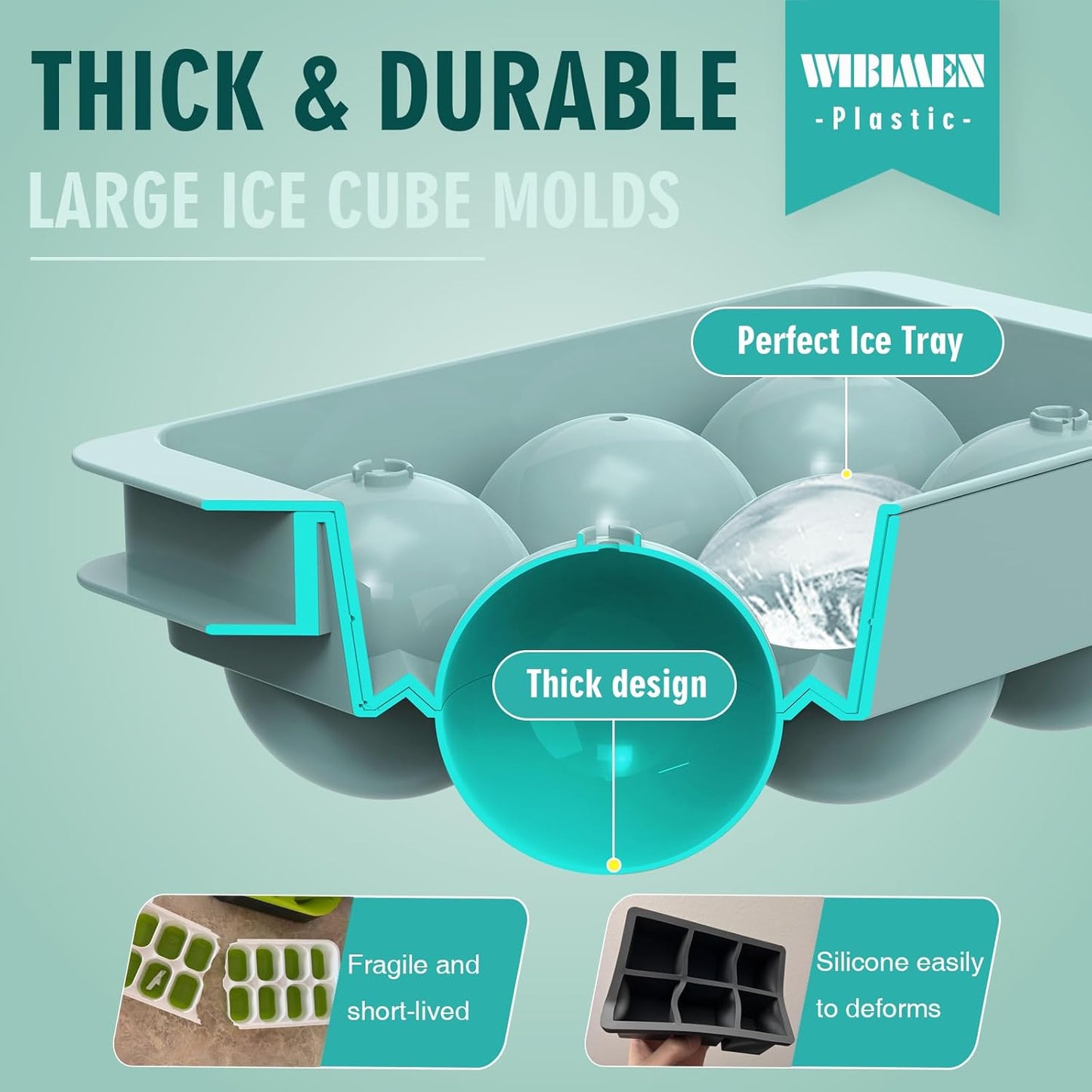 WIBIMEN Large Ice Cube Molds, Big Round Whiskey Ice Cube Trays for Freezer, Easy to Fill & Release, Whiskey Bourbon Cocktail(1.9In*6 Balls- Blue/1 Pack)