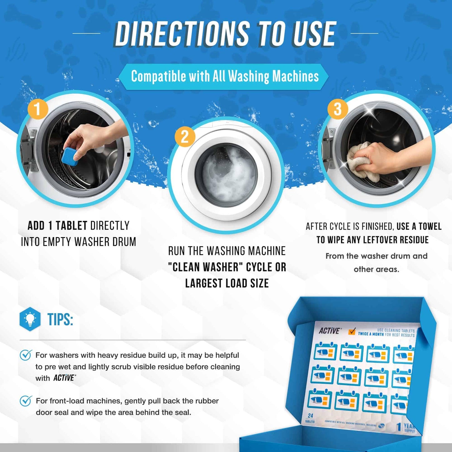 ACTIVE Washing Machine Cleaner for Pet Owners Enzymatic Deep Clean Descaler for Cat & Dog Hair